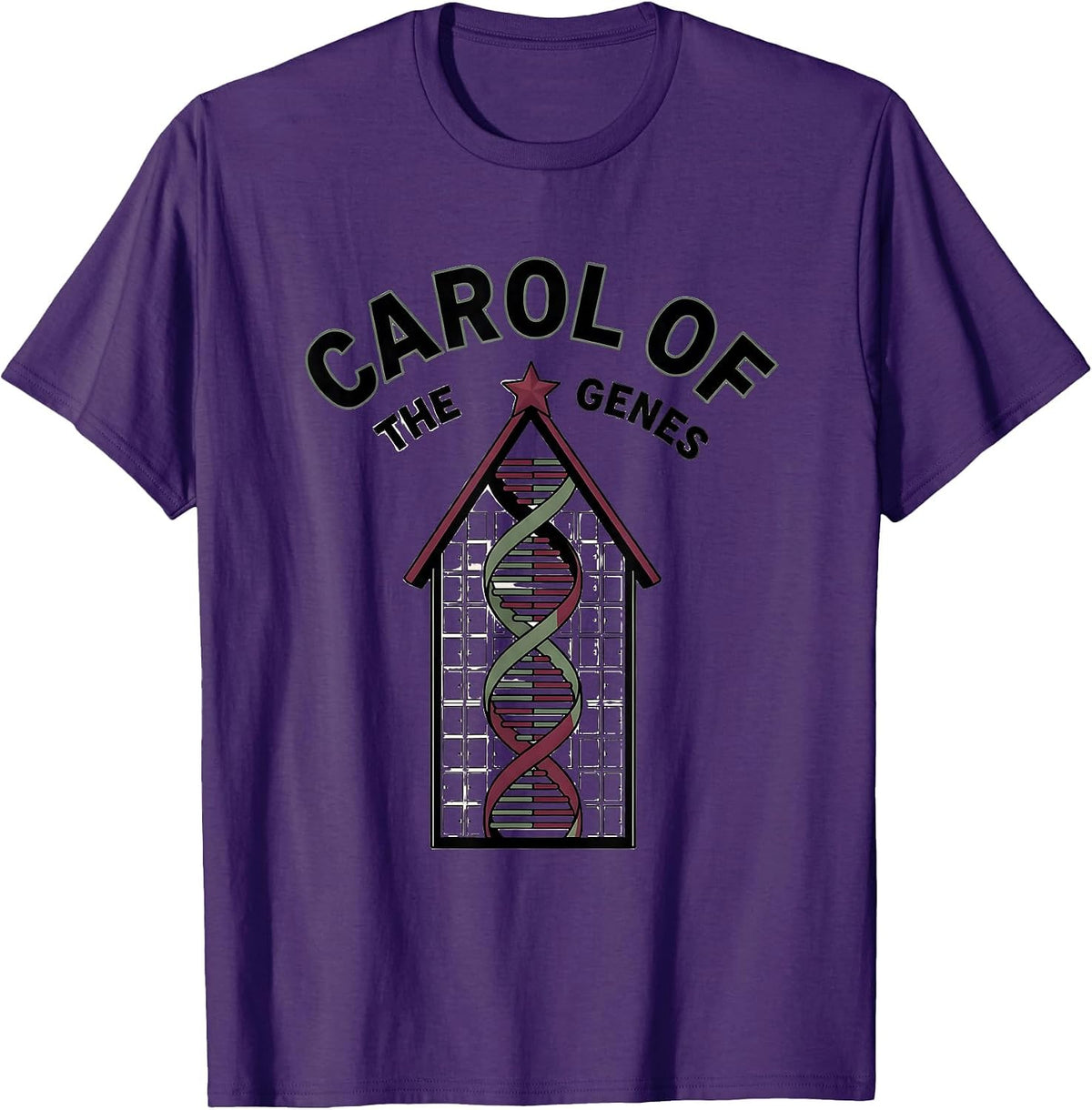 Men's Carol of the Genes DNA Helix Christmas Tree Science Teacher T-Shirt - Purple