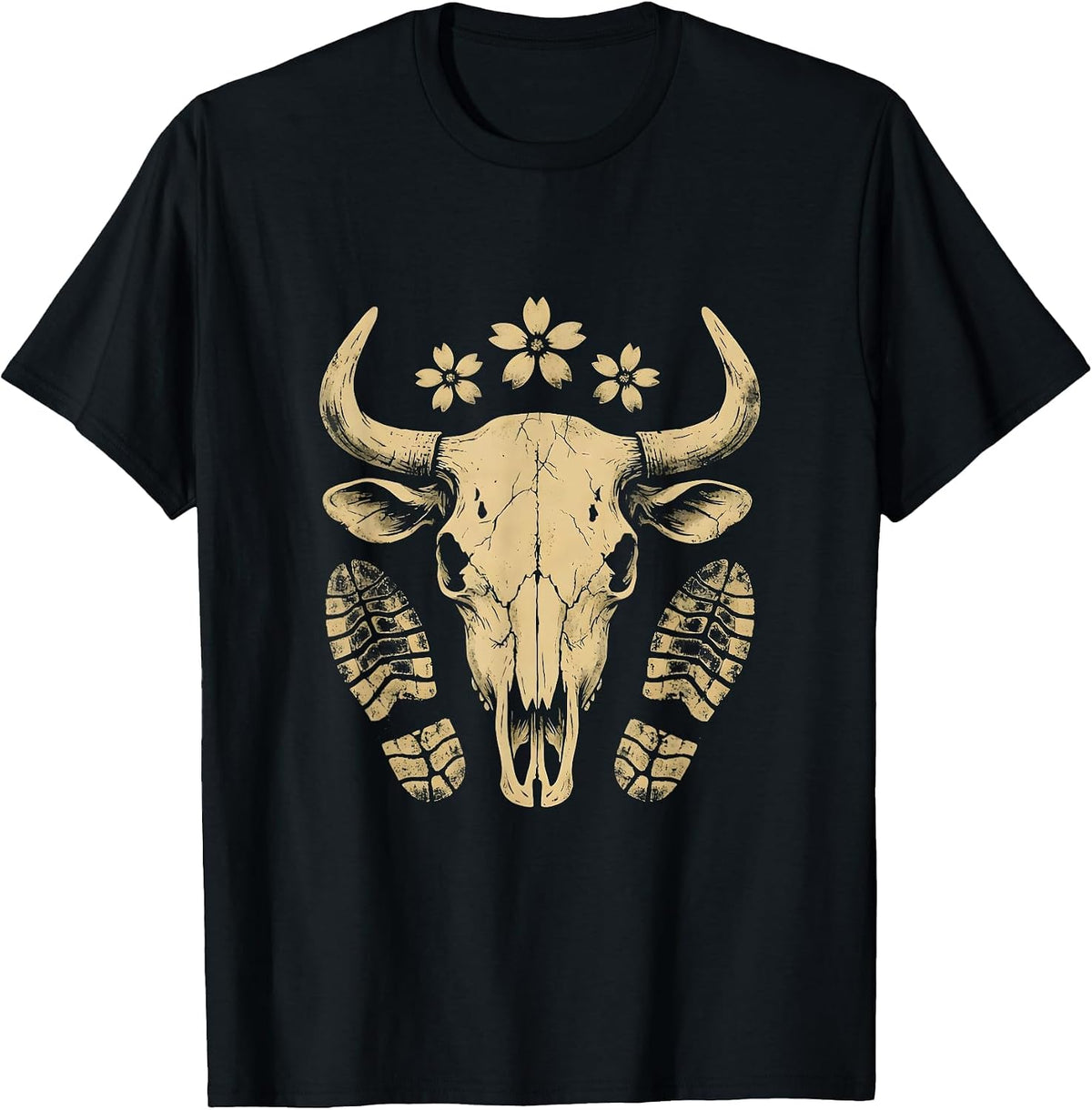 Men's Dusty Trail Boot Prints Cowboy Western Graphic T-Shirt - Black