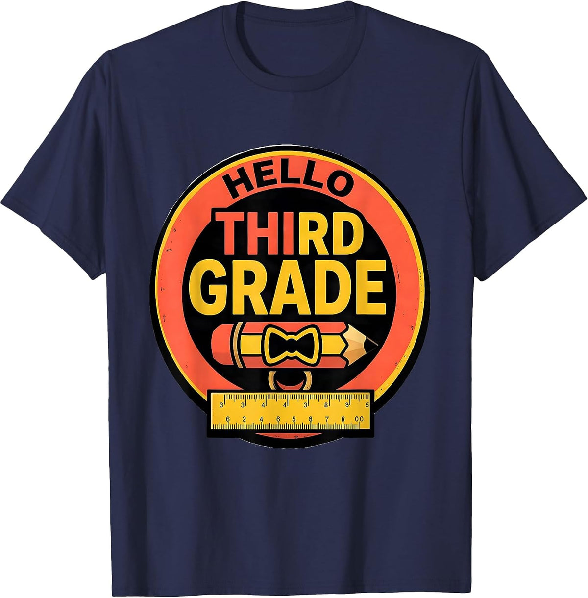 Hello, Third Grade Cute Coquette Bow Back to School T-Shirt - Navy Blue