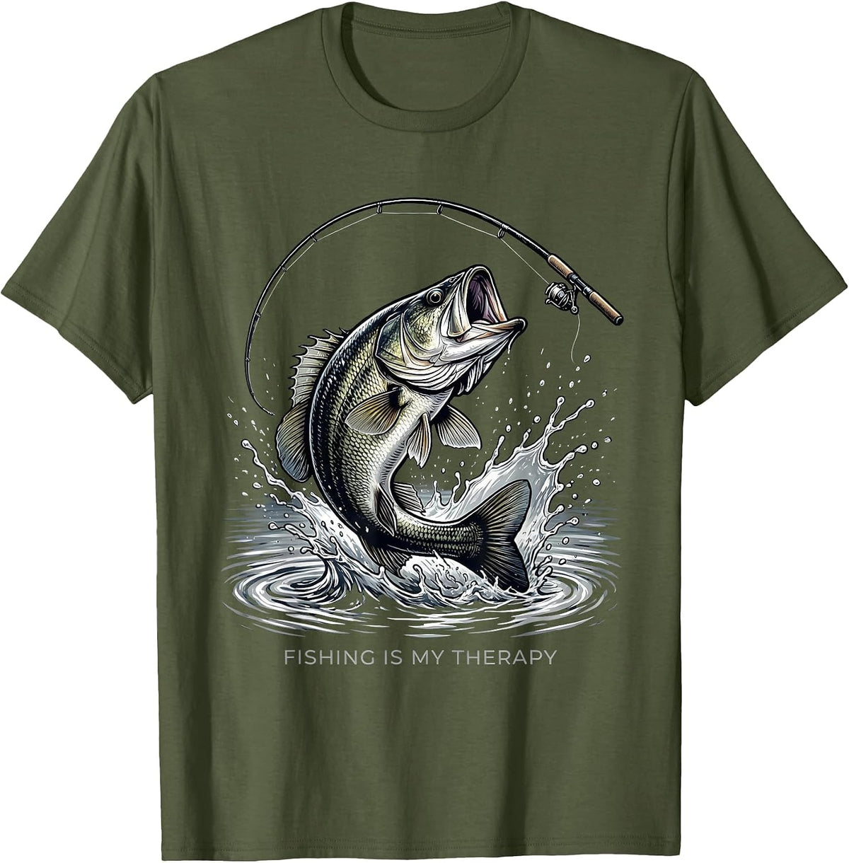 Fishing Is My Therapy Outdoor Angler Design T-Shirt - Olive Green