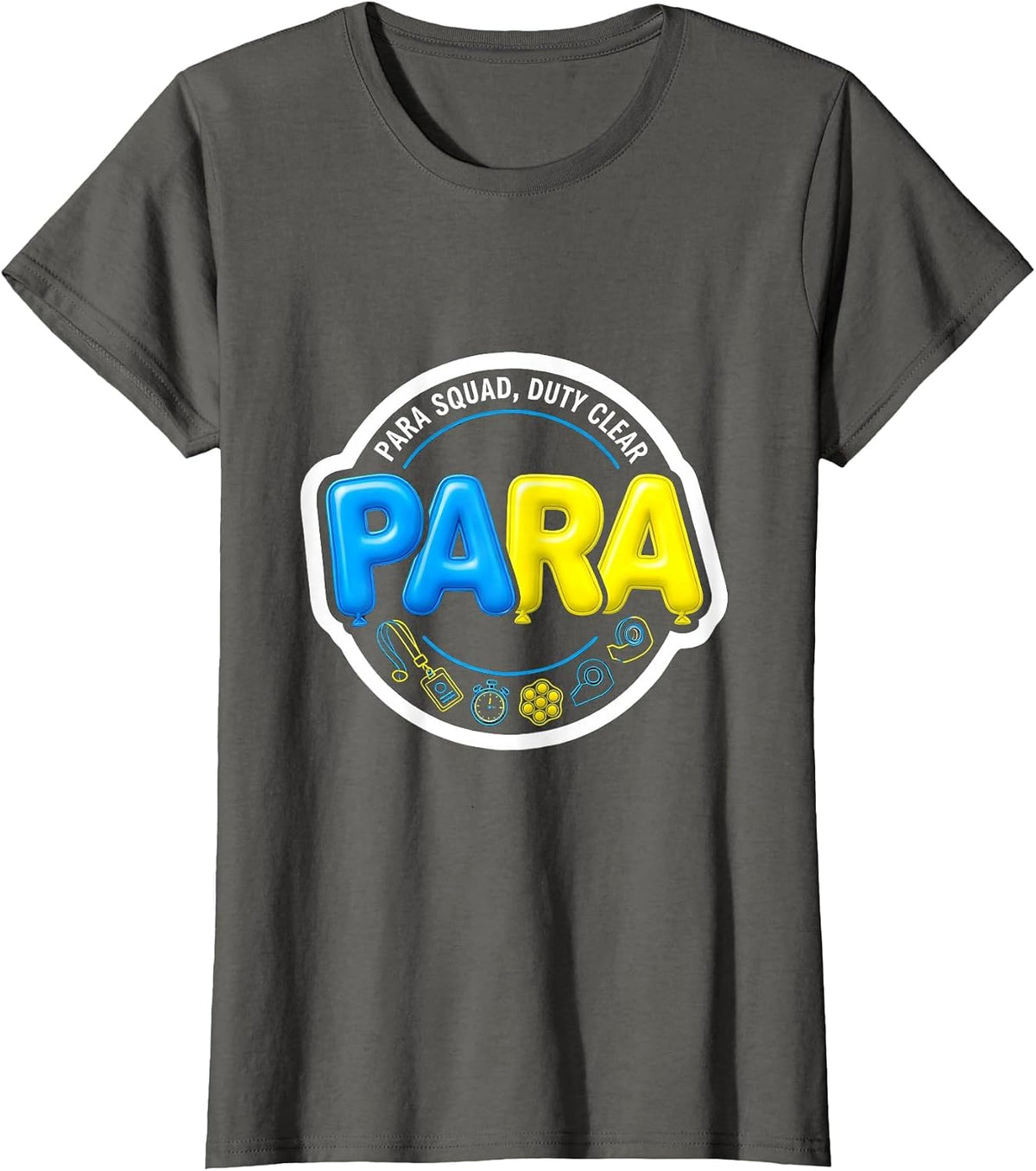 Women's Para Squad Duty Clear Sticker Style Back To School T-Shirt - Asphalt Grey
