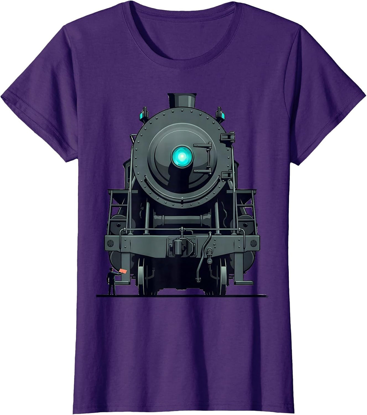 Women's Model Locomotive Flat Vector Train Enthusiast Humor T-Shirt - Purple
