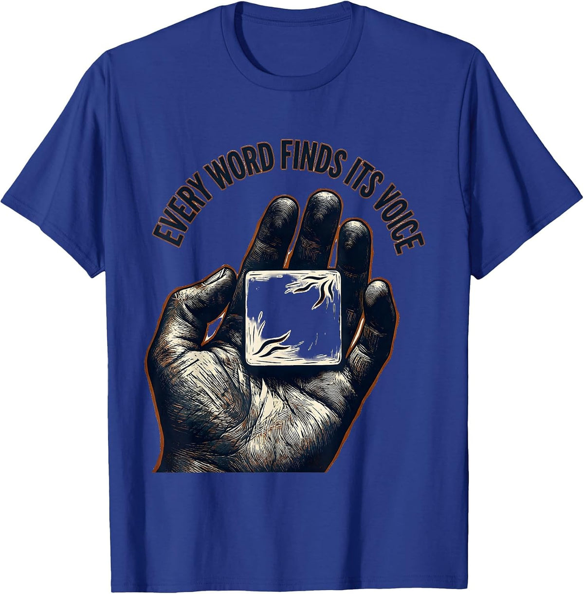 Men's Every Word Finds Its Voice Linocut Speech Language T-Shirt - Royal Blue