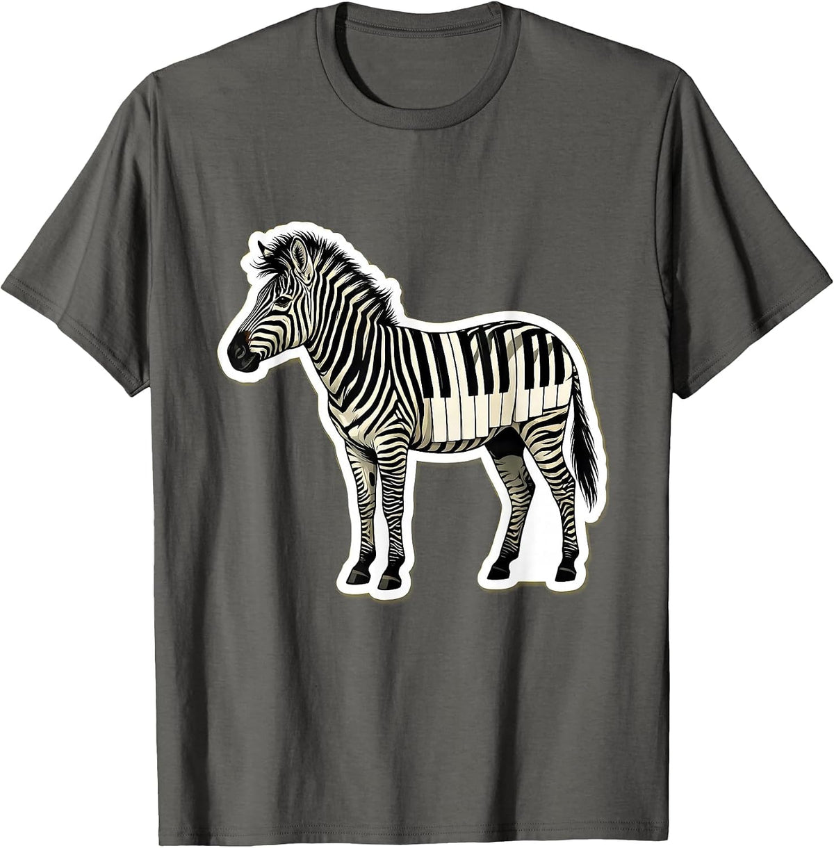 Zebra Piano Keys Music Morph Graphic Tee T-Shirt - Asphalt Grey