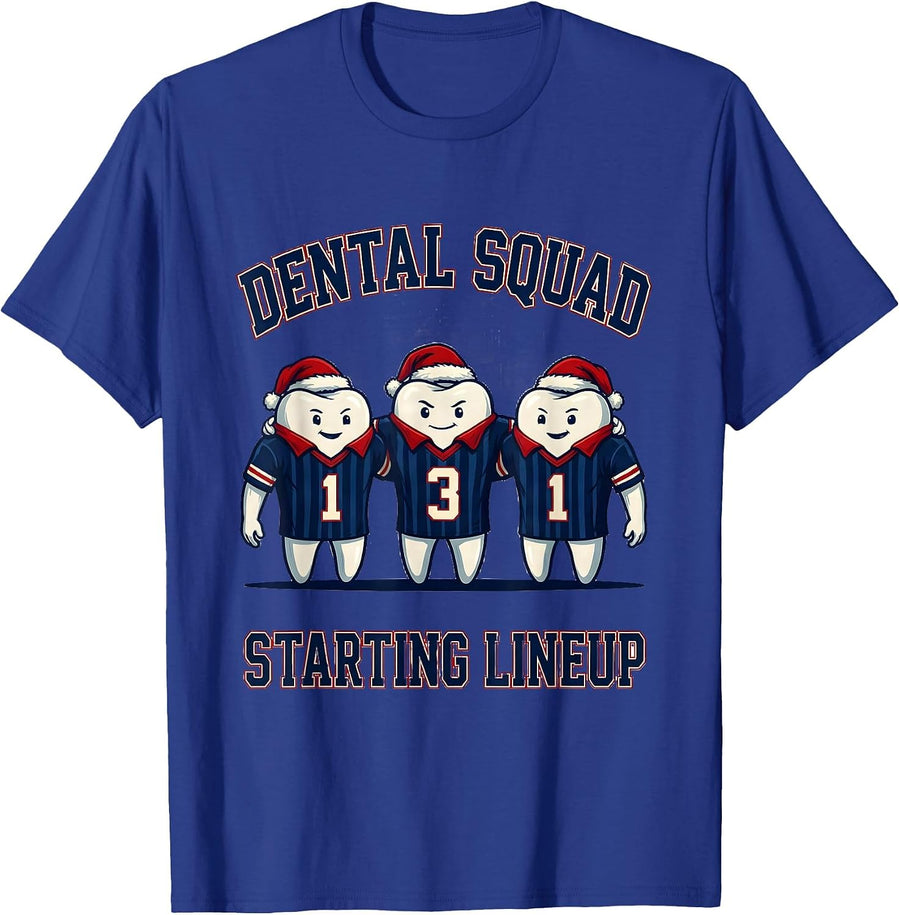 Dental Squad Starting Lineup Funny Dental Christmas Crew T-Shirt - Royal Blue
