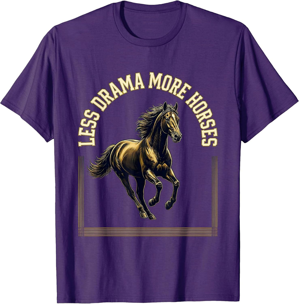 Less Drama More Horses Equestrian Design T-Shirt - Purple