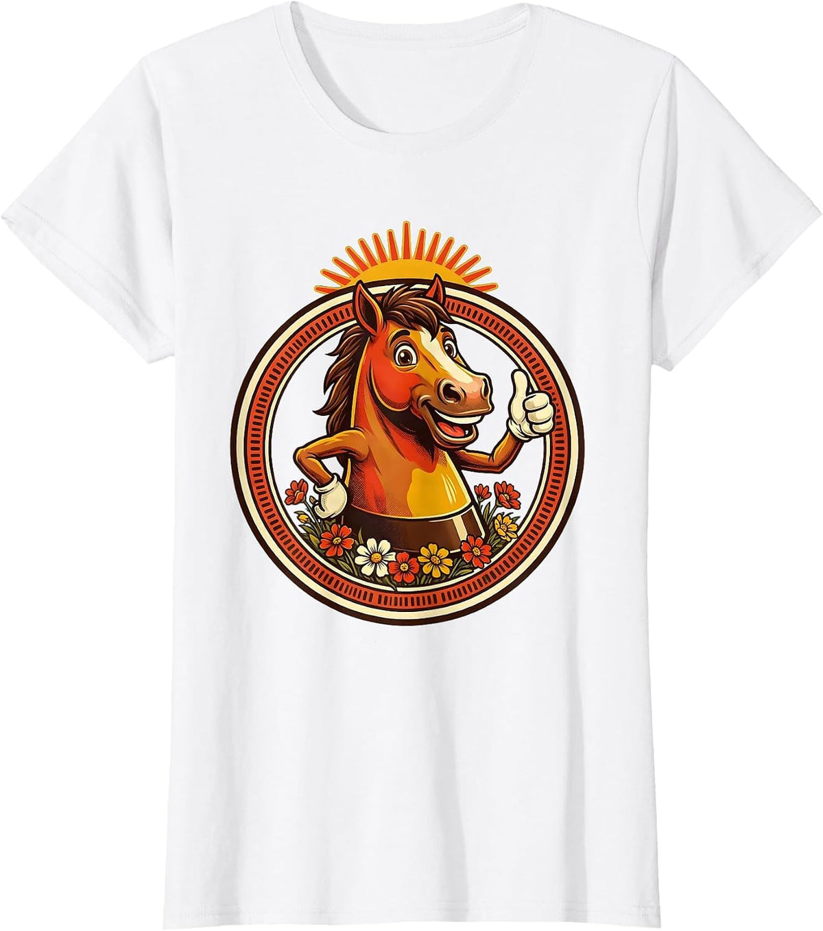 Women's Horse Hoof Print Blooming Floral Graphic Design T-Shirt - White