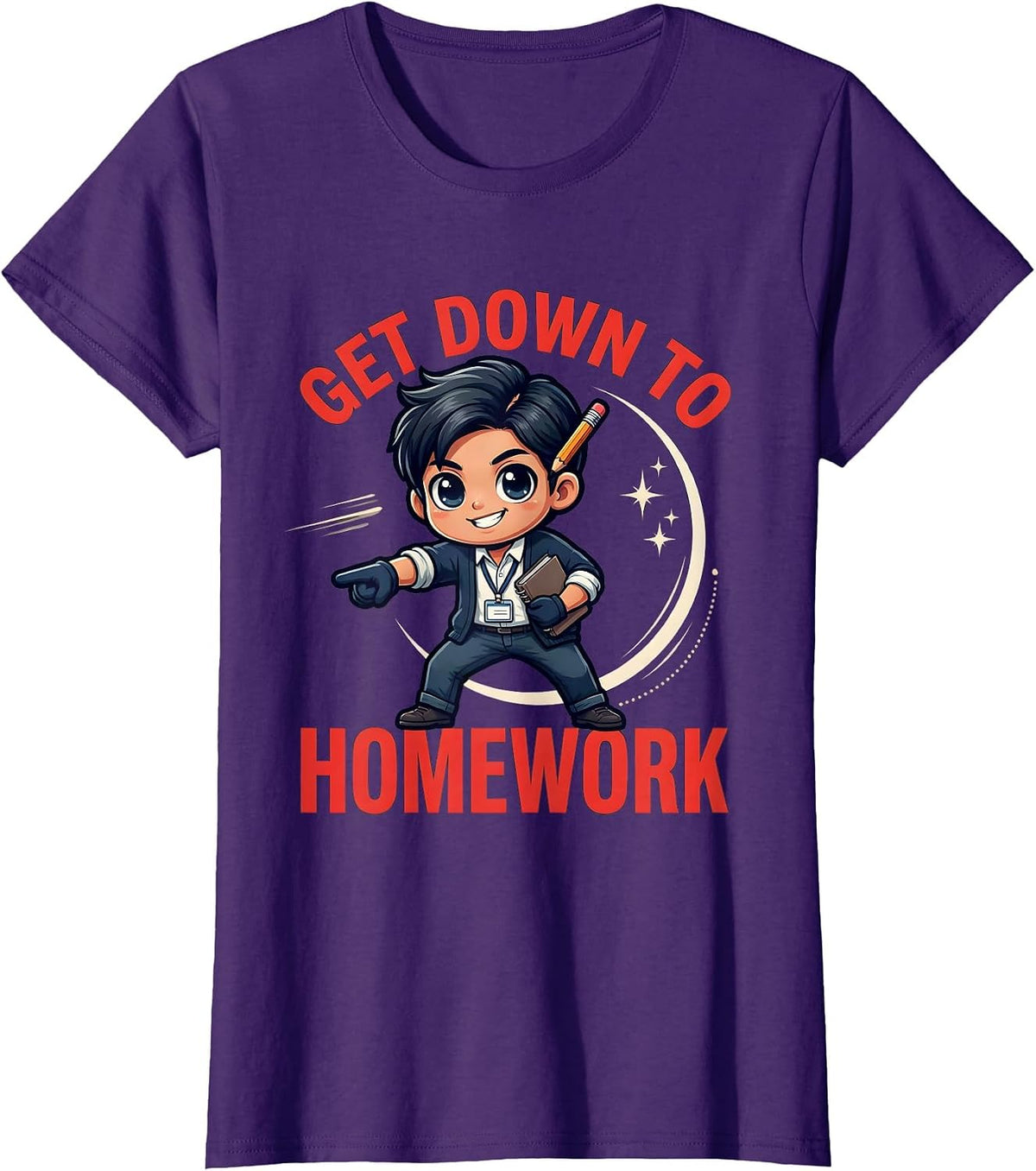 Women's GET DOWN TO HOMEWORK Funny Cartoon School Teacher Gift T-Shirt - Purple