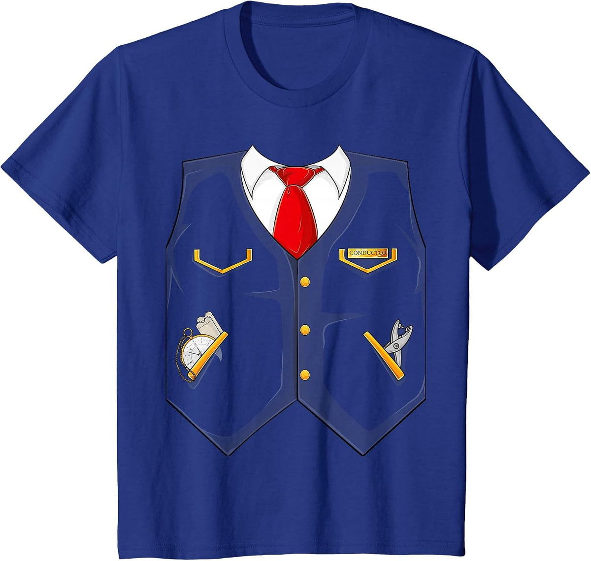 Halloween Train Conductor Costume for Kids Adults Men Women T-Shirt - Royal Blue