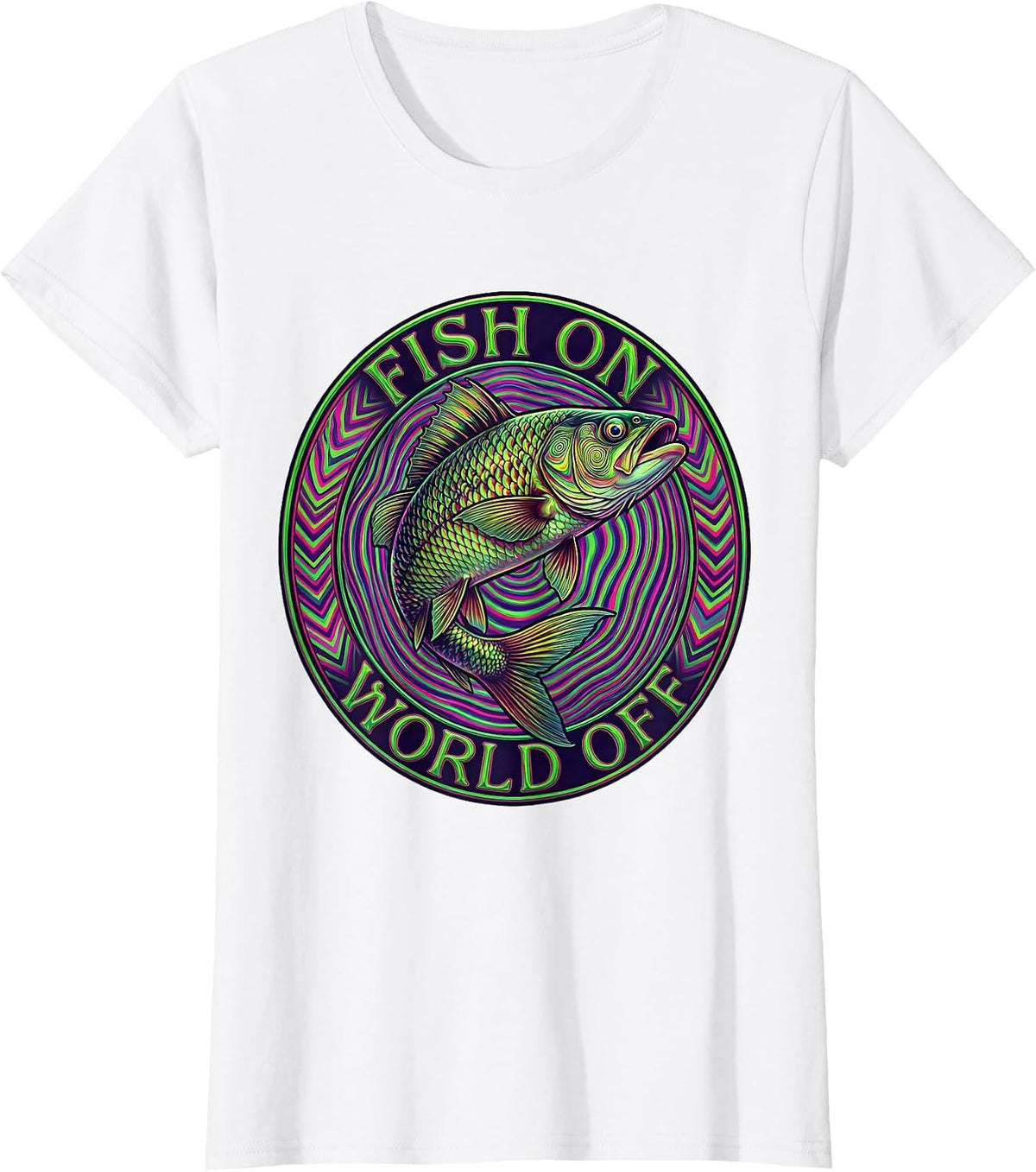 Fish On World Off Fishing Graphic Design T-Shirt - White
