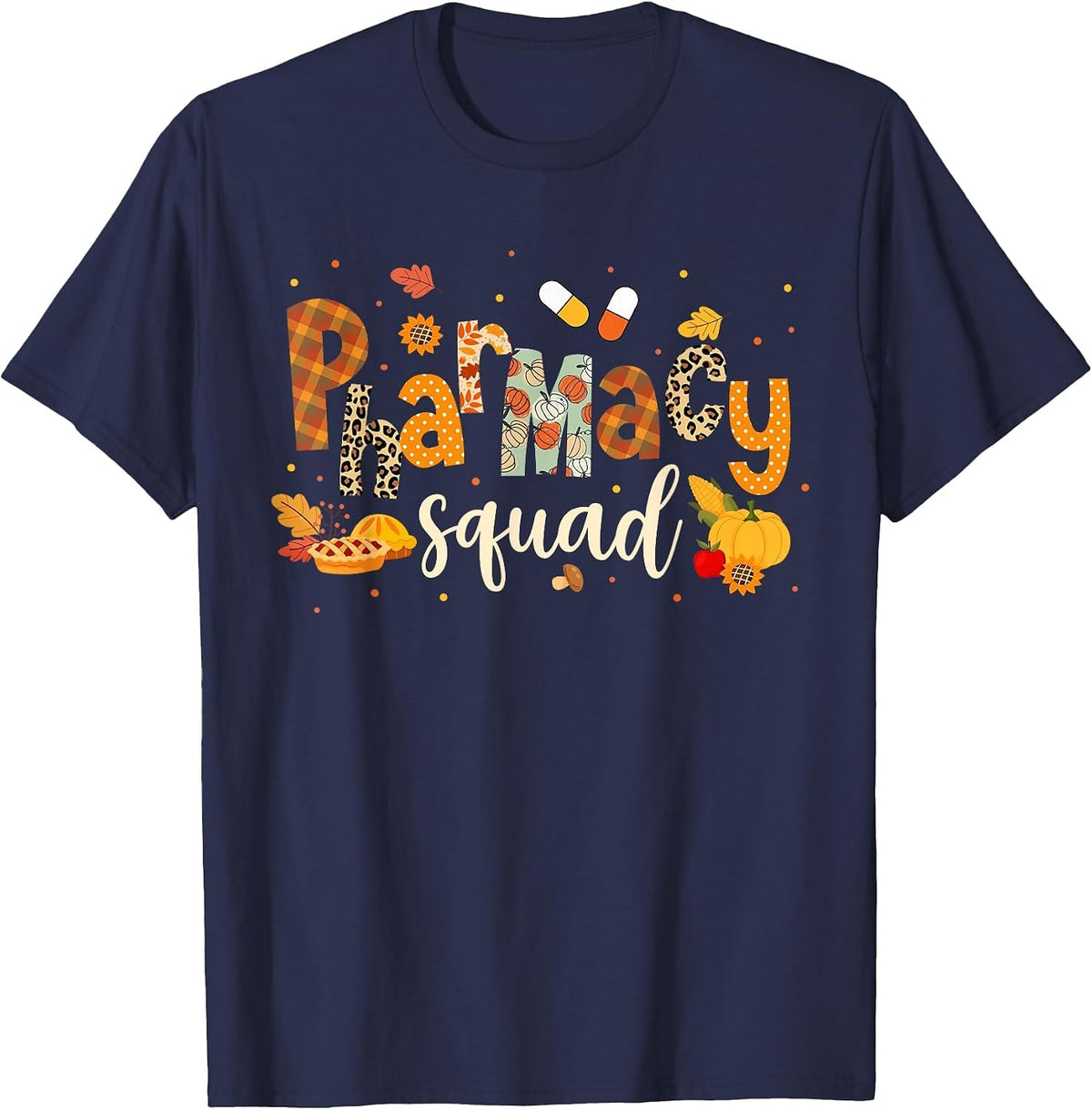 Funny Pharmacy Squad Pharmacist Thanksgiving Fall Pumpkin T-Shirt - Navy Blue