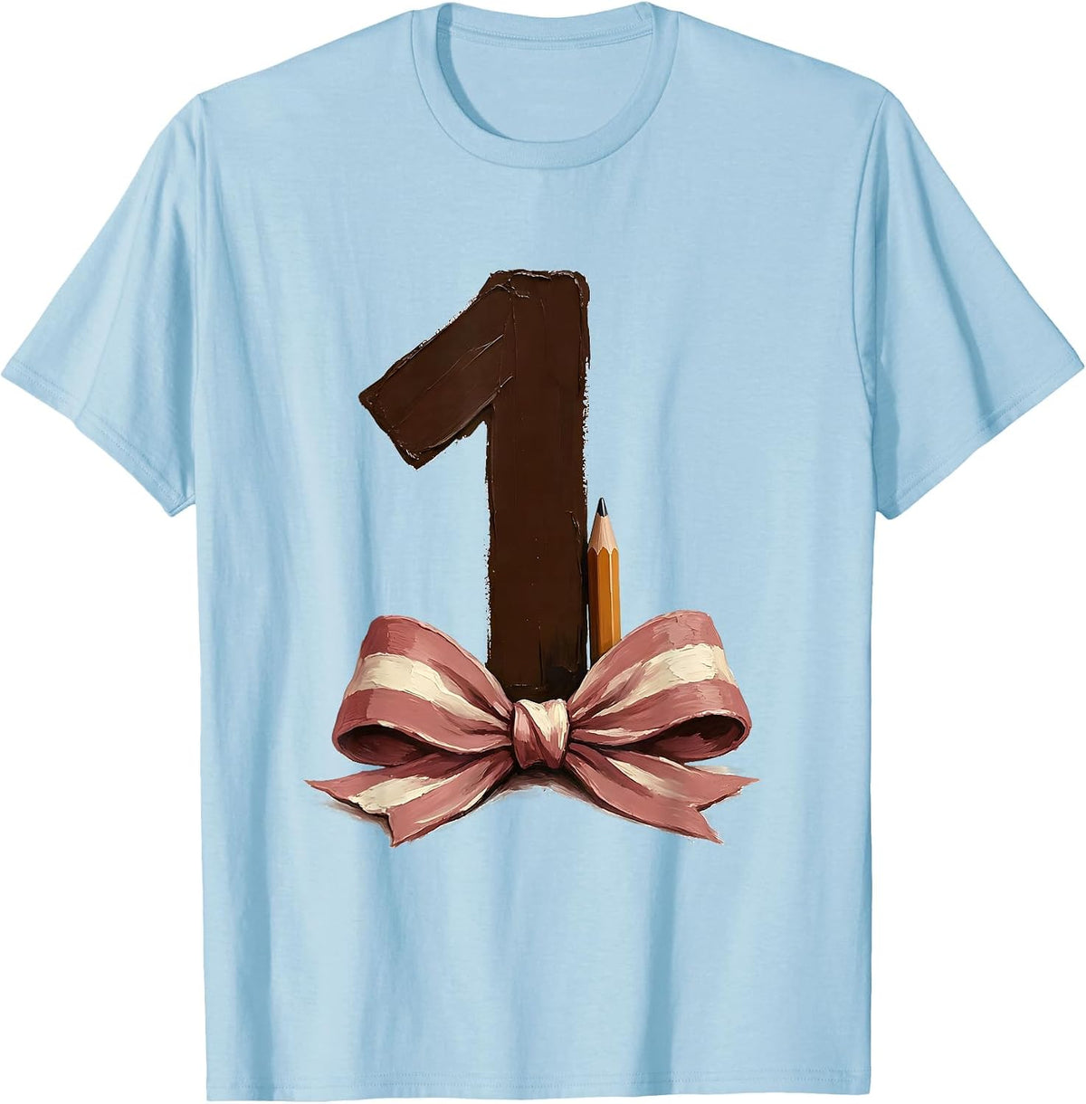 Men's First Grade Coquette Bow Back to School Pencil T-Shirt - Baby Blue