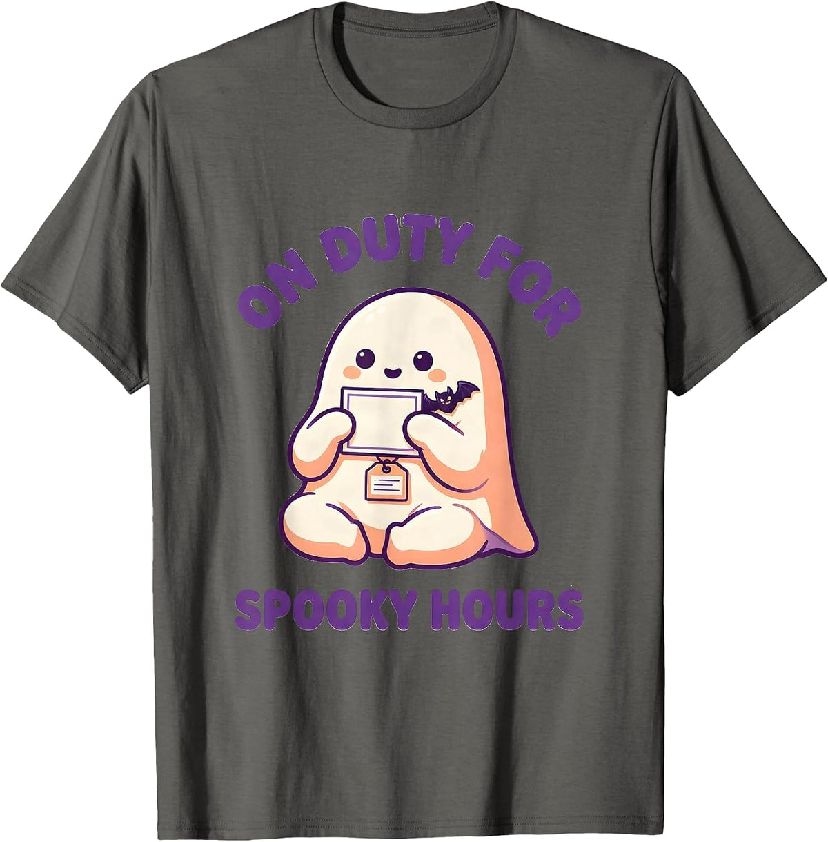 On Duty For Spooky Hours Cute Kawaii Ghost SPED T-Shirt - Asphalt Grey