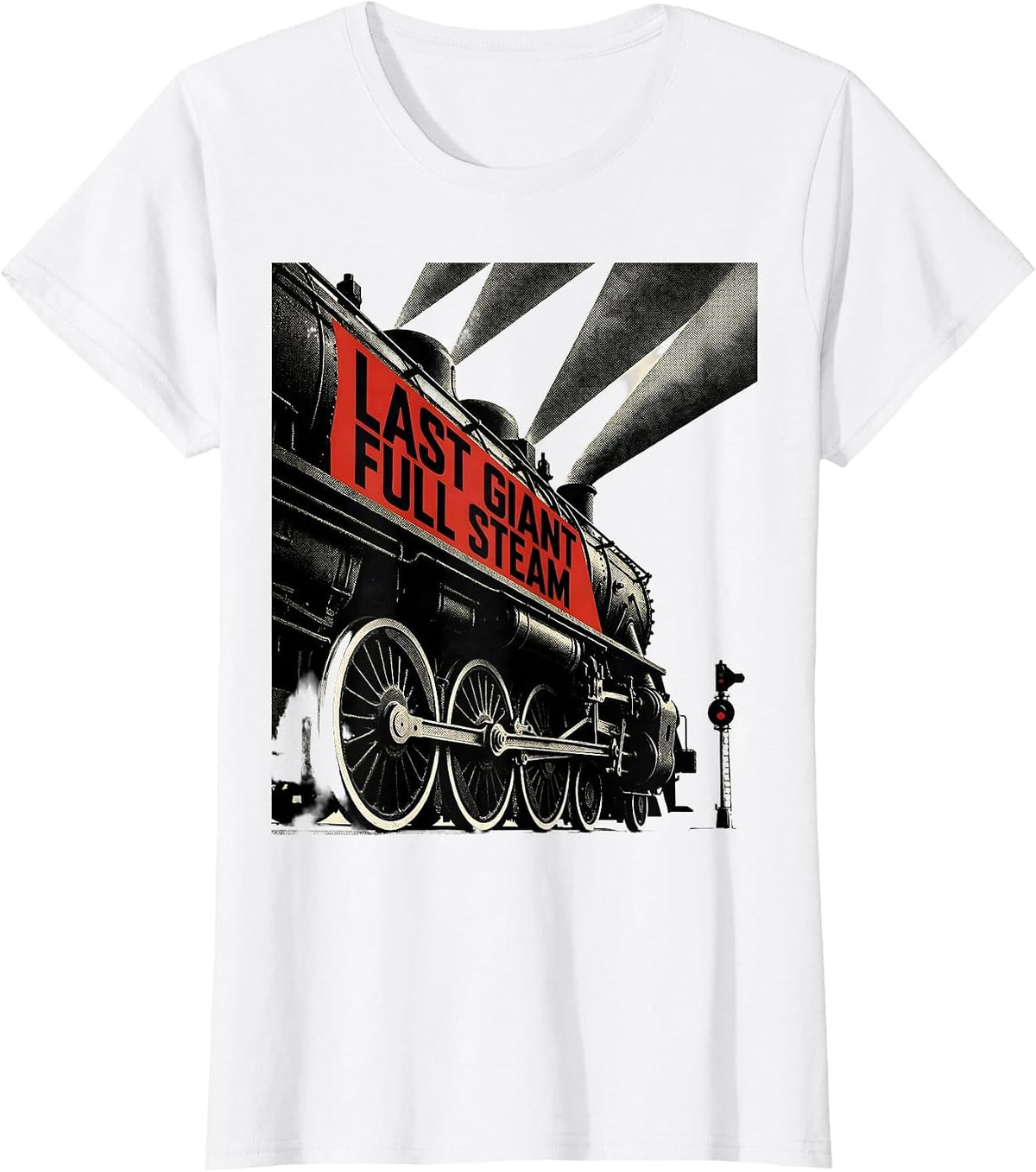 Women's Last Giant Full Steam Constructivist Poster Steam Train T-Shirt - White