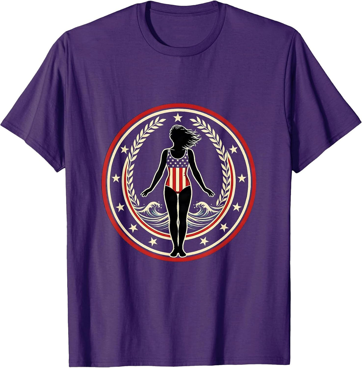 Stars and Stripes Swimsuit Beach Illustration T-Shirt - Purple