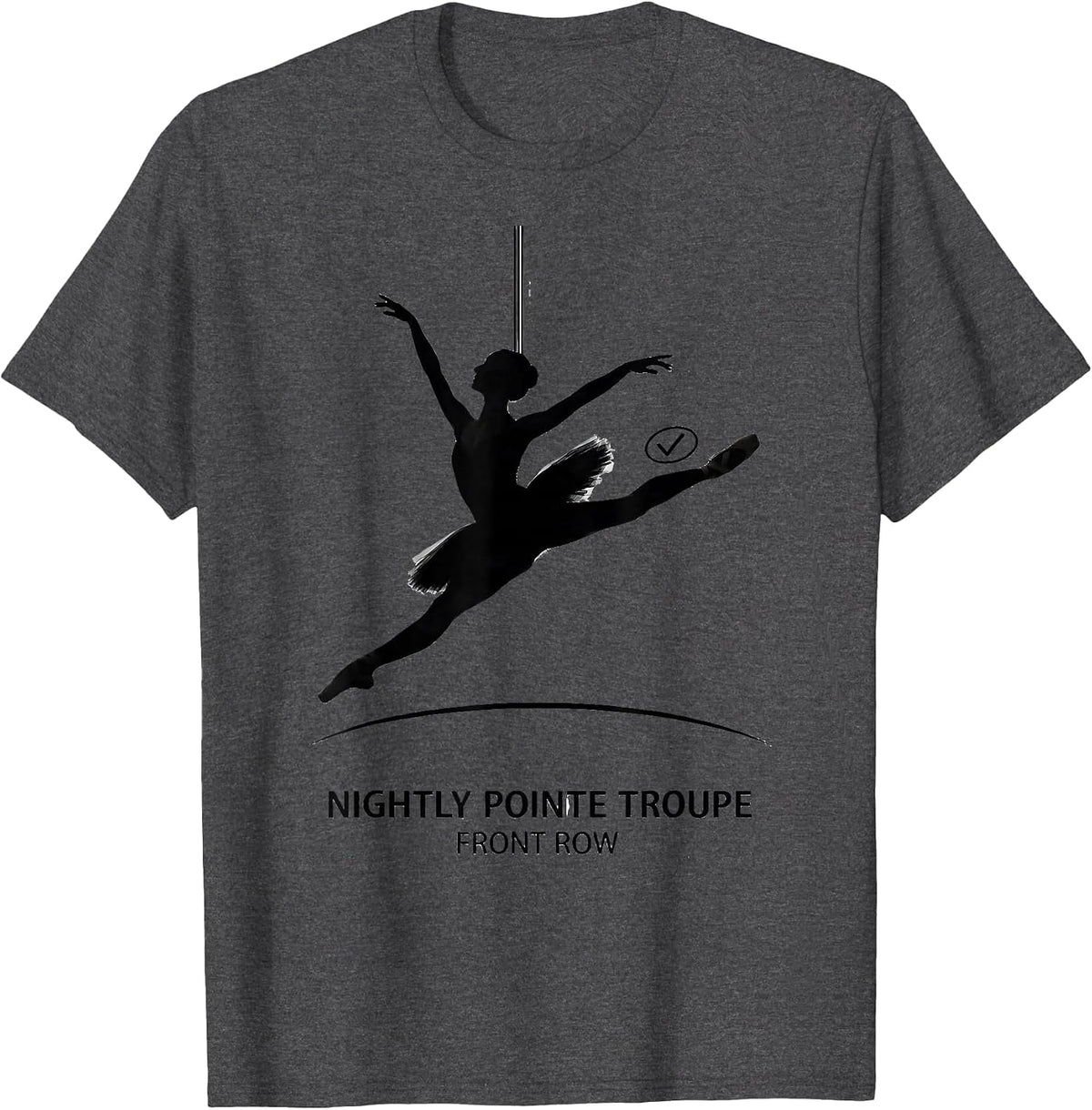 Men's Nightly Pointe Troupe Front Row Skeleton Ballerina Halloween T-Shirt - Dark Heather Grey