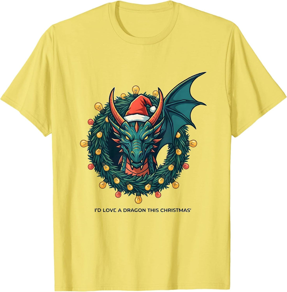 Men's I’d Love A Dragon This Christmas Funny Fantasy Dragon Lover T-Shirt - Lemon Yellow