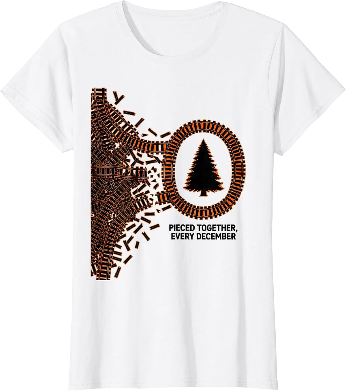 Women's Pieced Together Every December Vintage Train Hobbyist T-Shirt - White