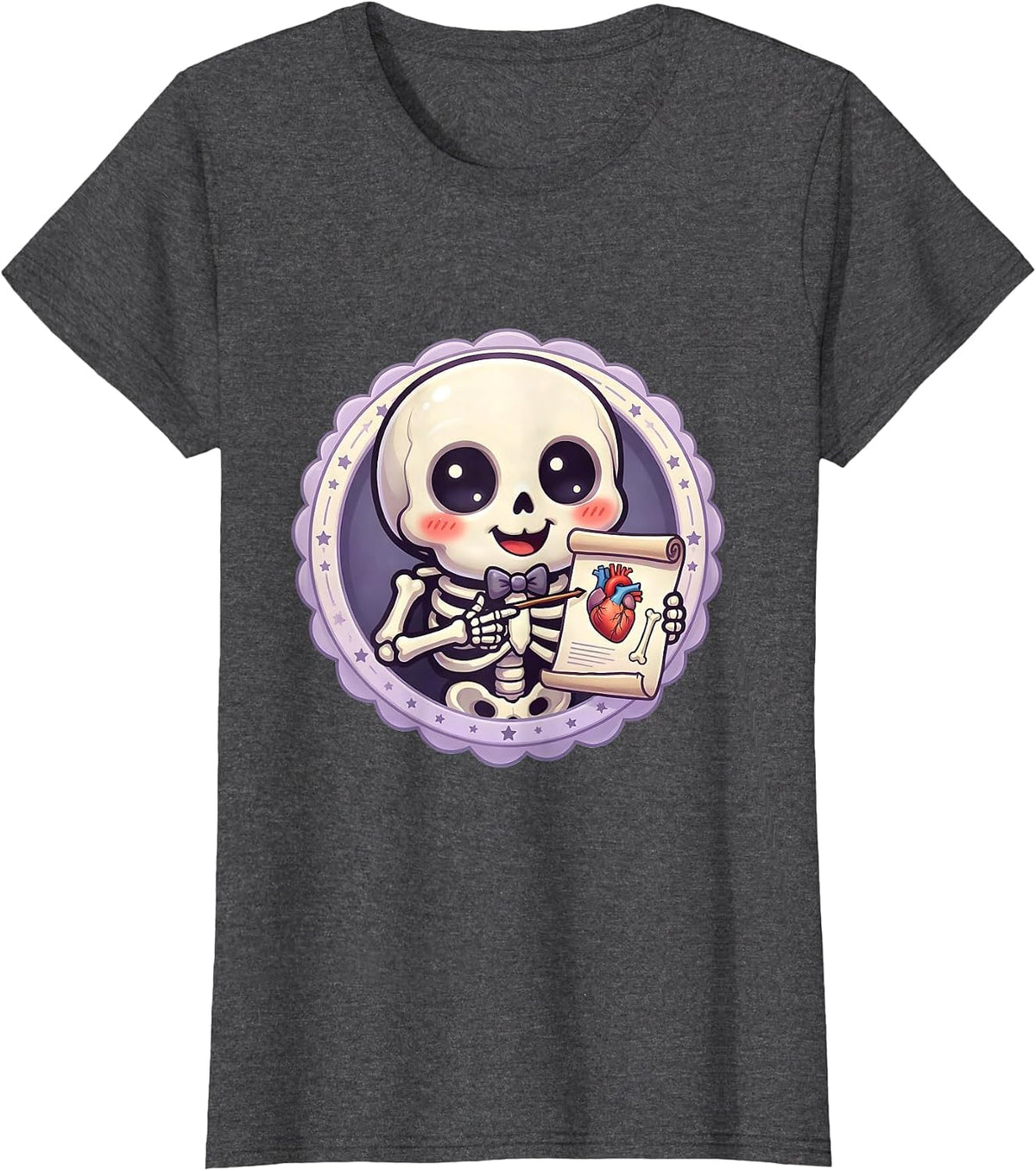 Women's Skeleton Teacher Anatomy Chart Halloween Design T-Shirt - Dark Heather Grey