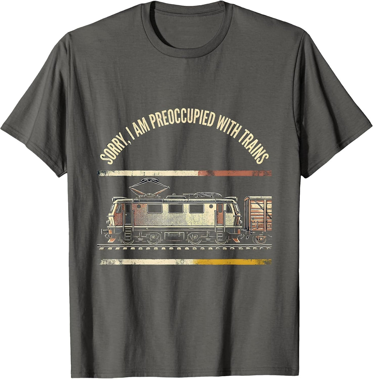Sorry, I Am Preoccupied With Trains Distressed Train T-Shirt - Asphalt Grey