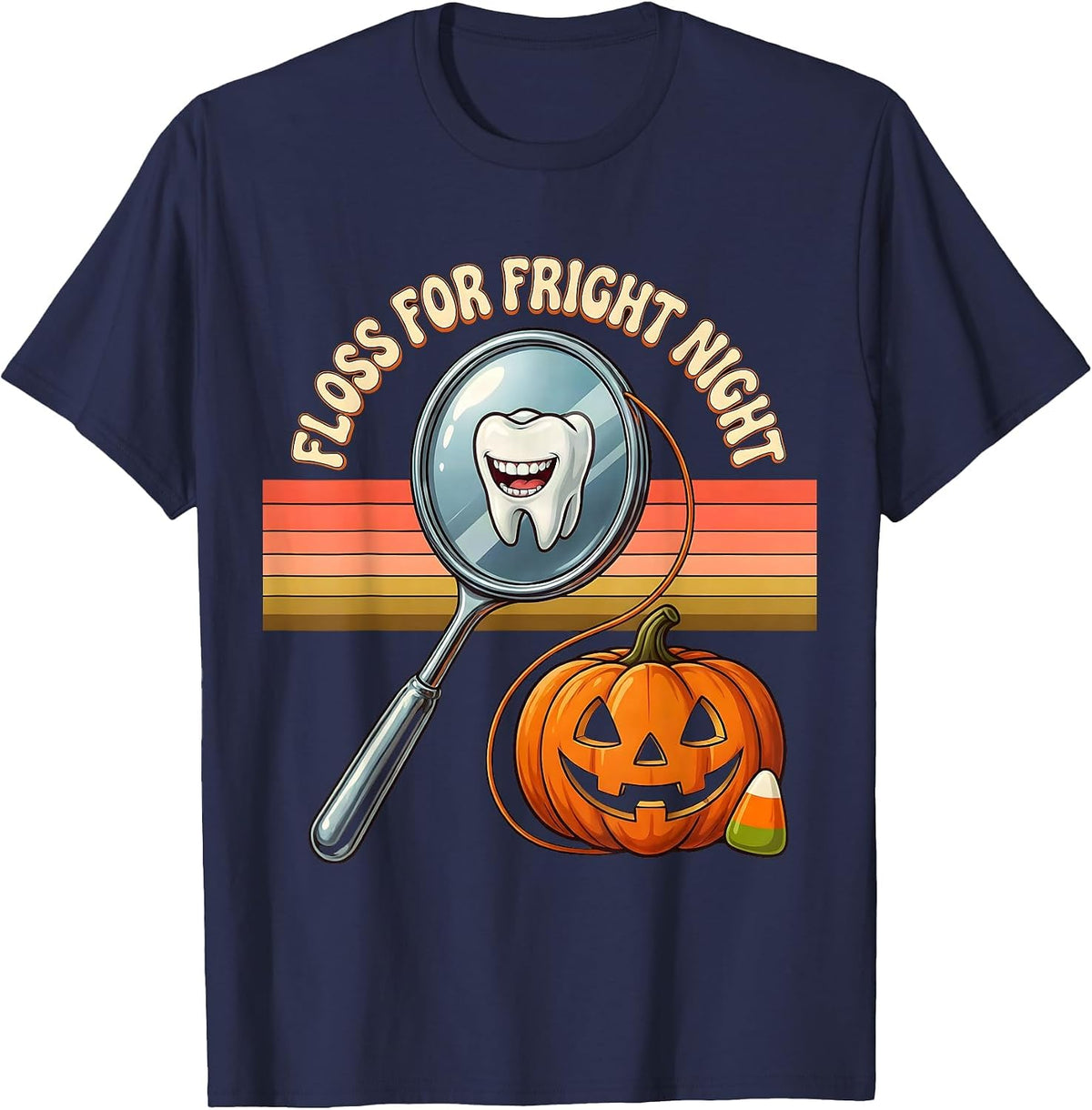 Floss For Fright Night Retro Dental Halloween Costume T-Shirt - Navy Blue