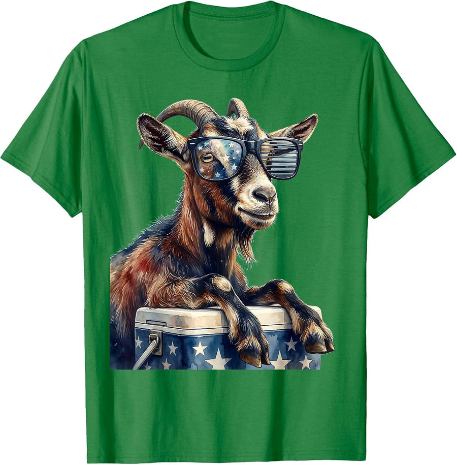 Men's Goat with Patriotic Sunglasses Animal Lover Humor T-Shirt - Kelly Green