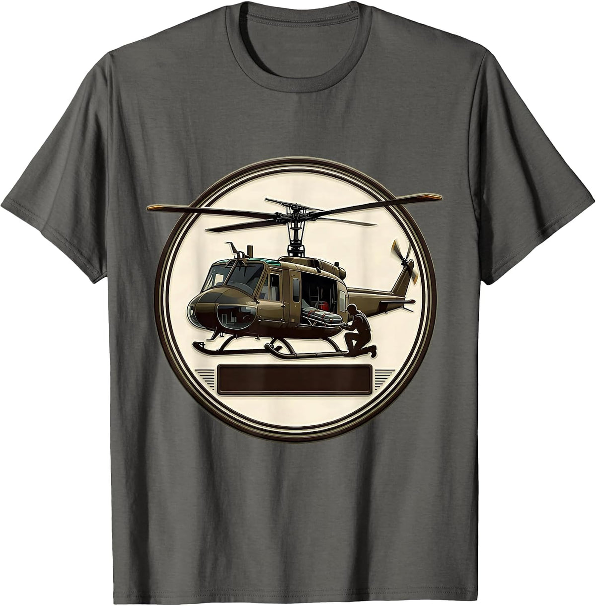 Huey Helicopter Pilot Veteran Aviation Pride Badge T-Shirt - Asphalt Grey