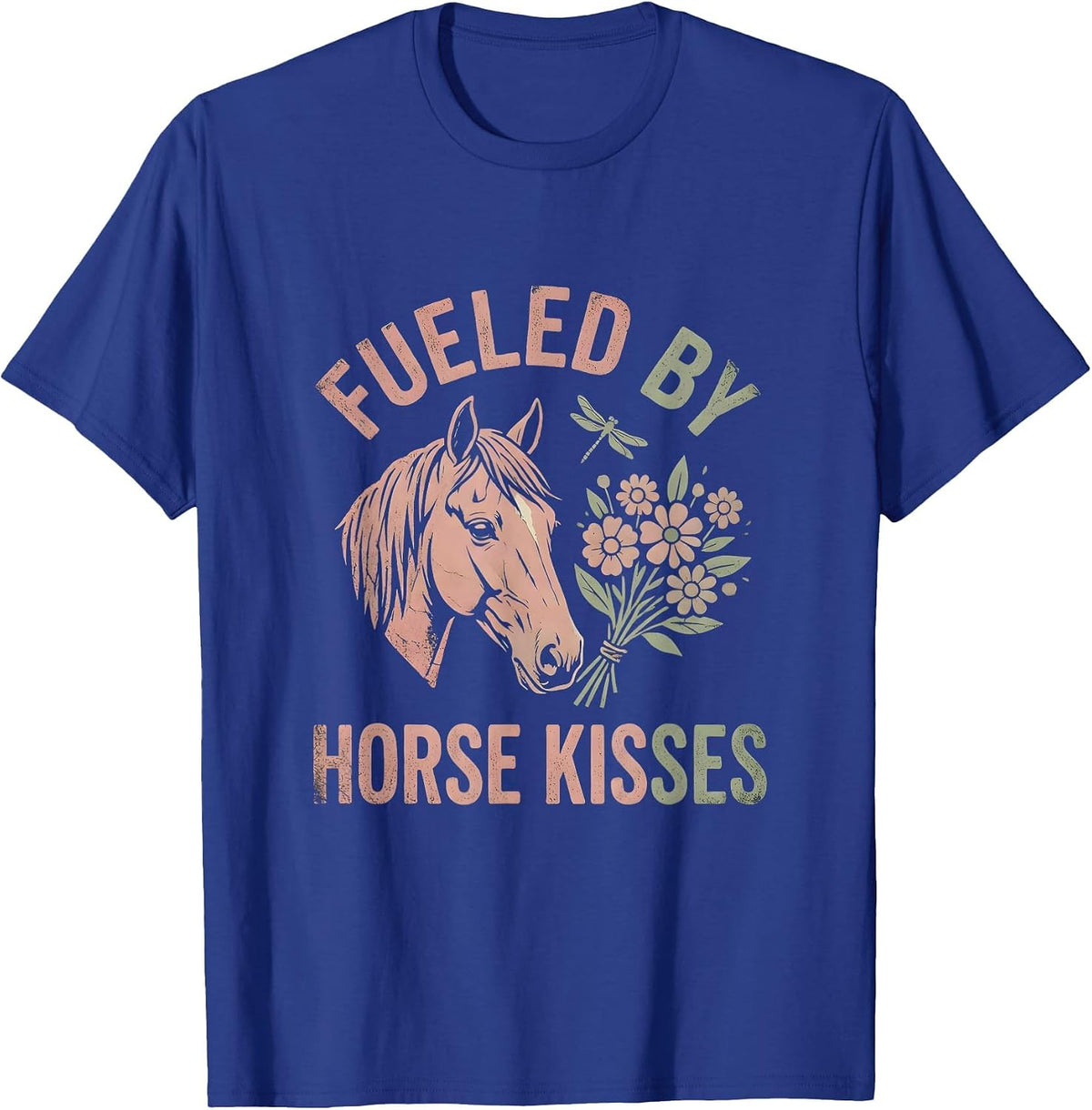 Fueled by Horse Kisses Equestrian Design T-Shirt - Royal Blue