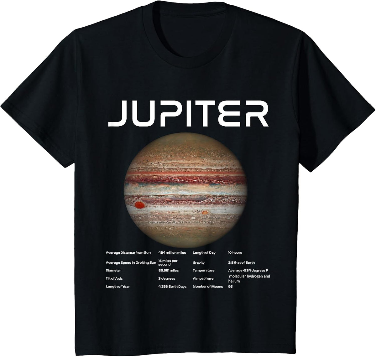Nerdy Jupiter Astronomy Science Planets Solar System Facts W T-Shirt - Black