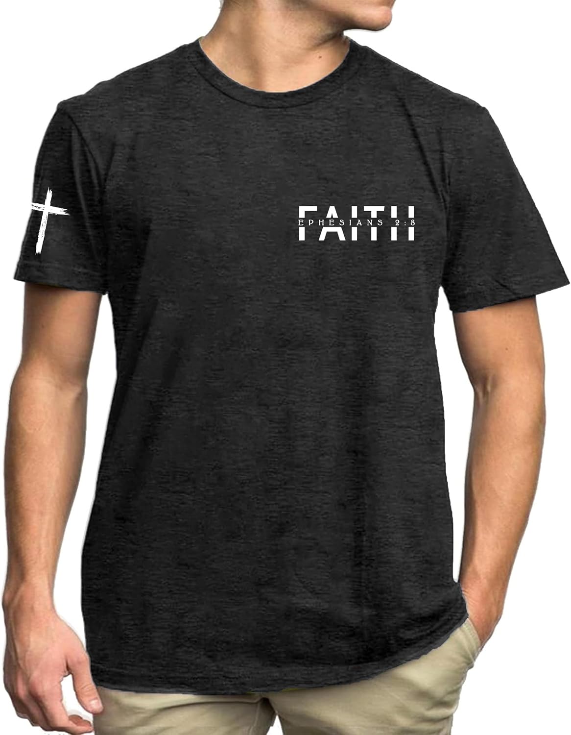 Christian Shirts for Men Faith Over Fear Cross Printed Bible Verse Tee Tops - Darkgray