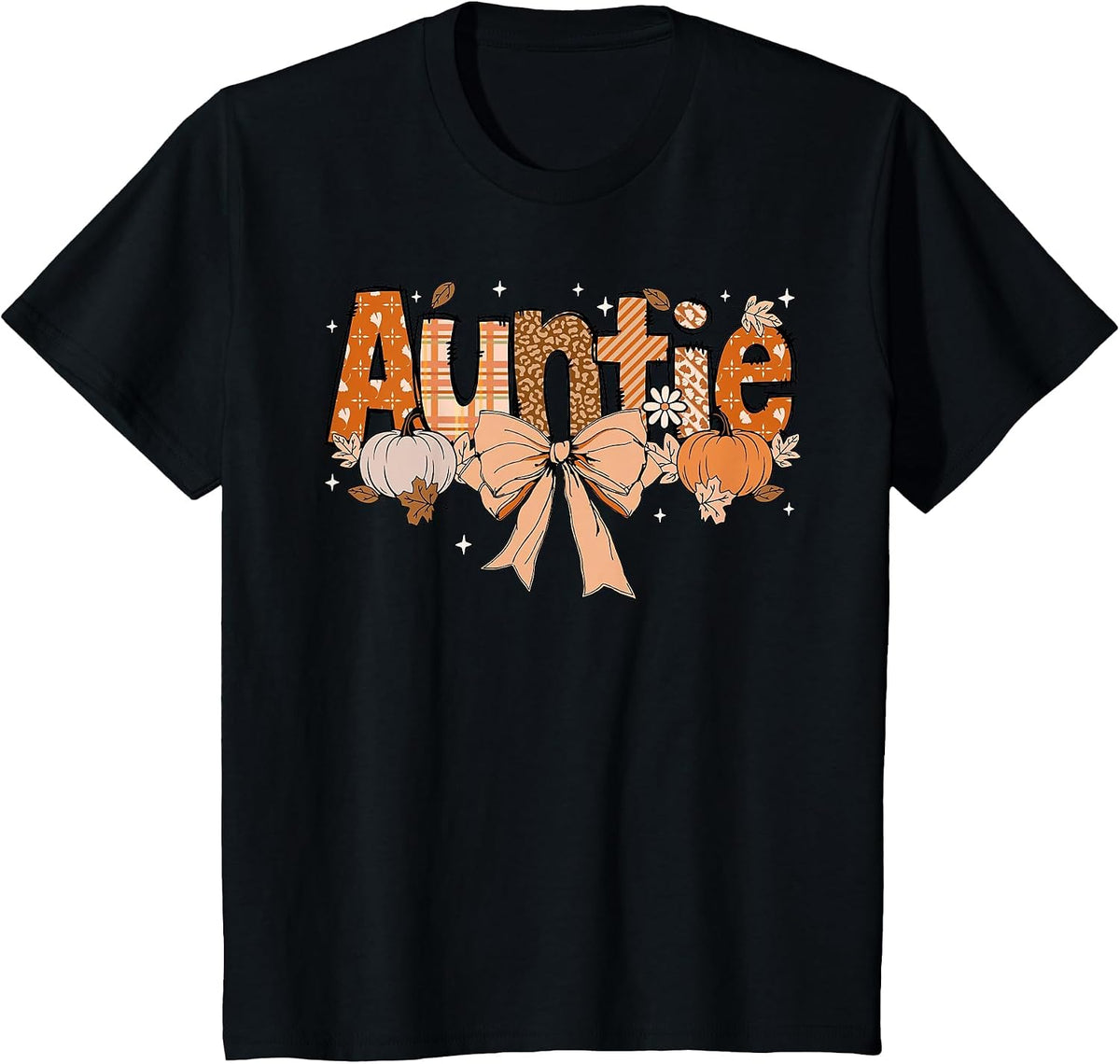 Auntie Pumpkin Fall Coquette Bow Thanksgiving Mom Women T-Shirt - Black