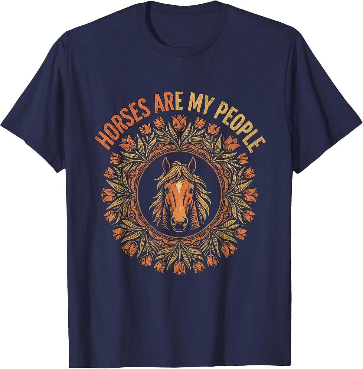 Horses Are My People Horse Lover Design T-Shirt - Navy Blue