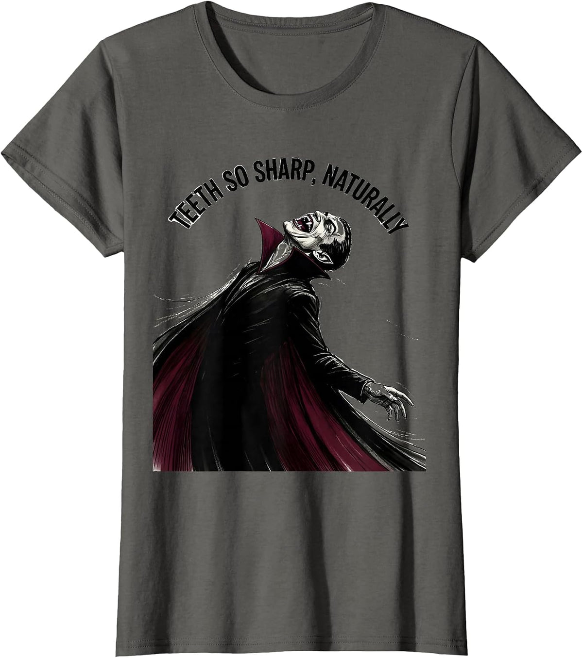 Women's Teeth So Sharp Naturally Dental Halloween Design T-Shirt - Asphalt Grey