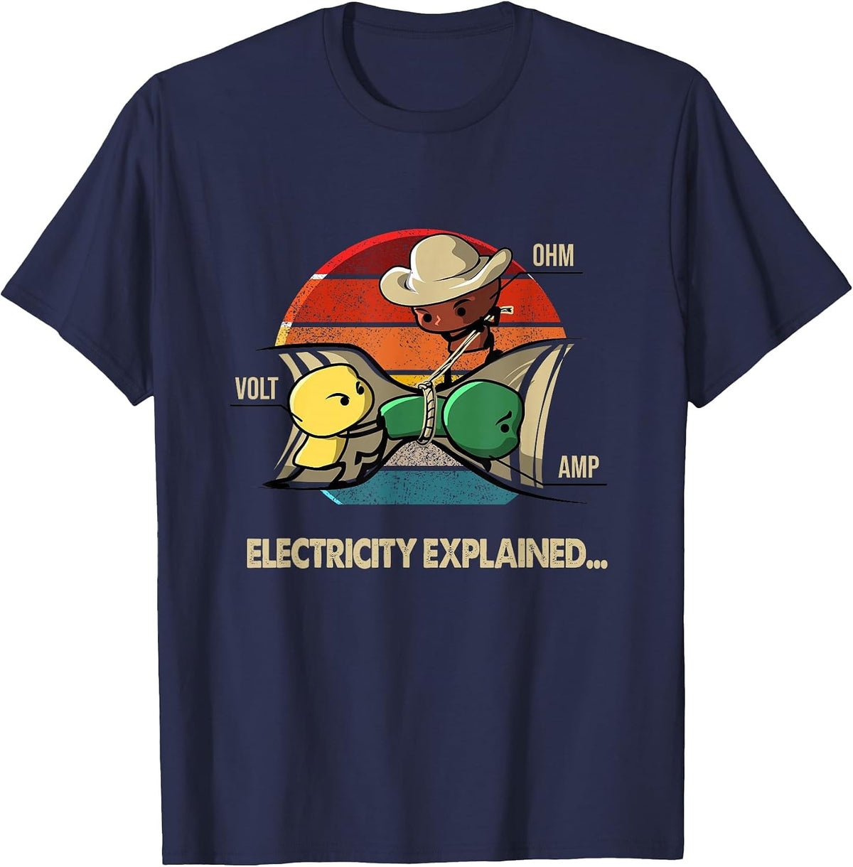 Ohm Volt Amp Electricity Explained Vintage Electrician Nerd T-Shirt - Navy Blue
