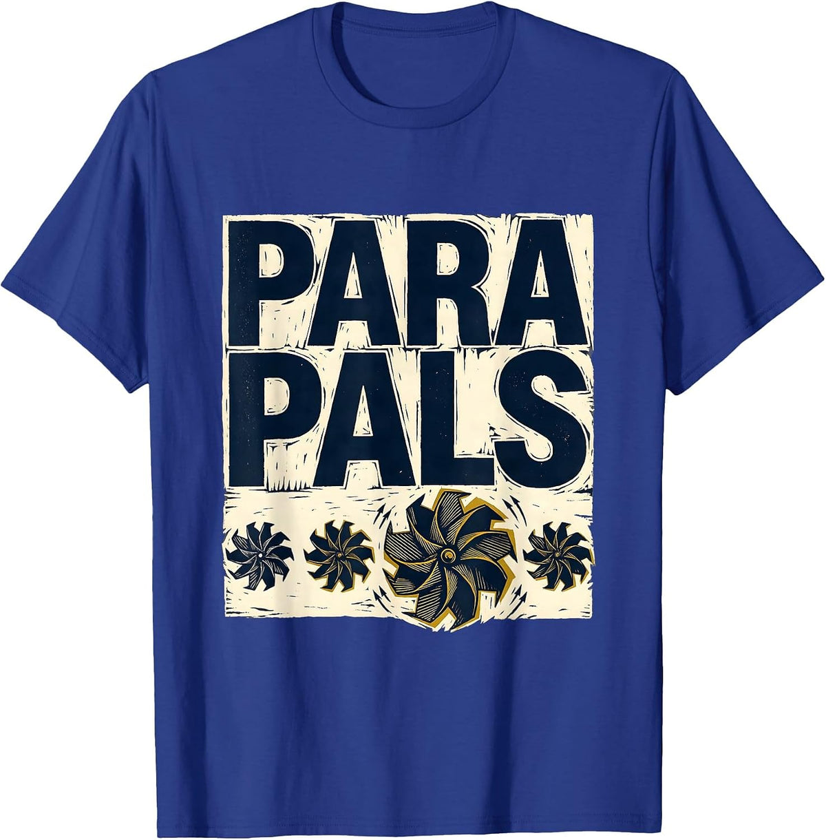 Para Pals Linocut Teacher Paraeducator Appreciation Back T-Shirt - Royal Blue