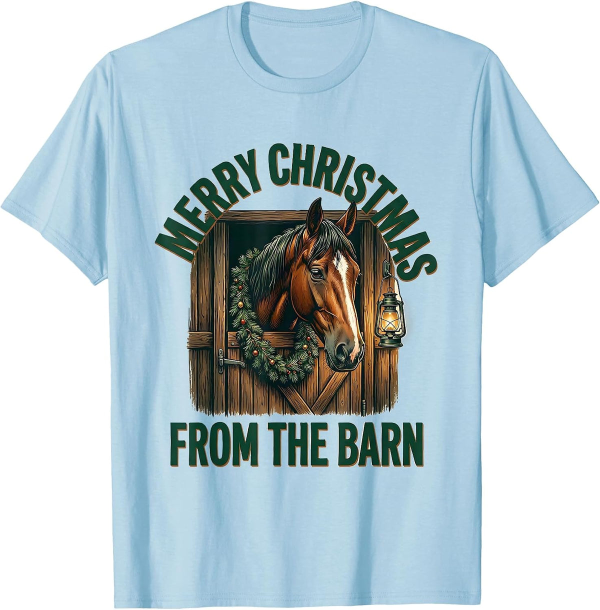 Men's Merry Christmas From The Barn Horse Lover Holiday Equestrian T-Shirt - Baby Blue