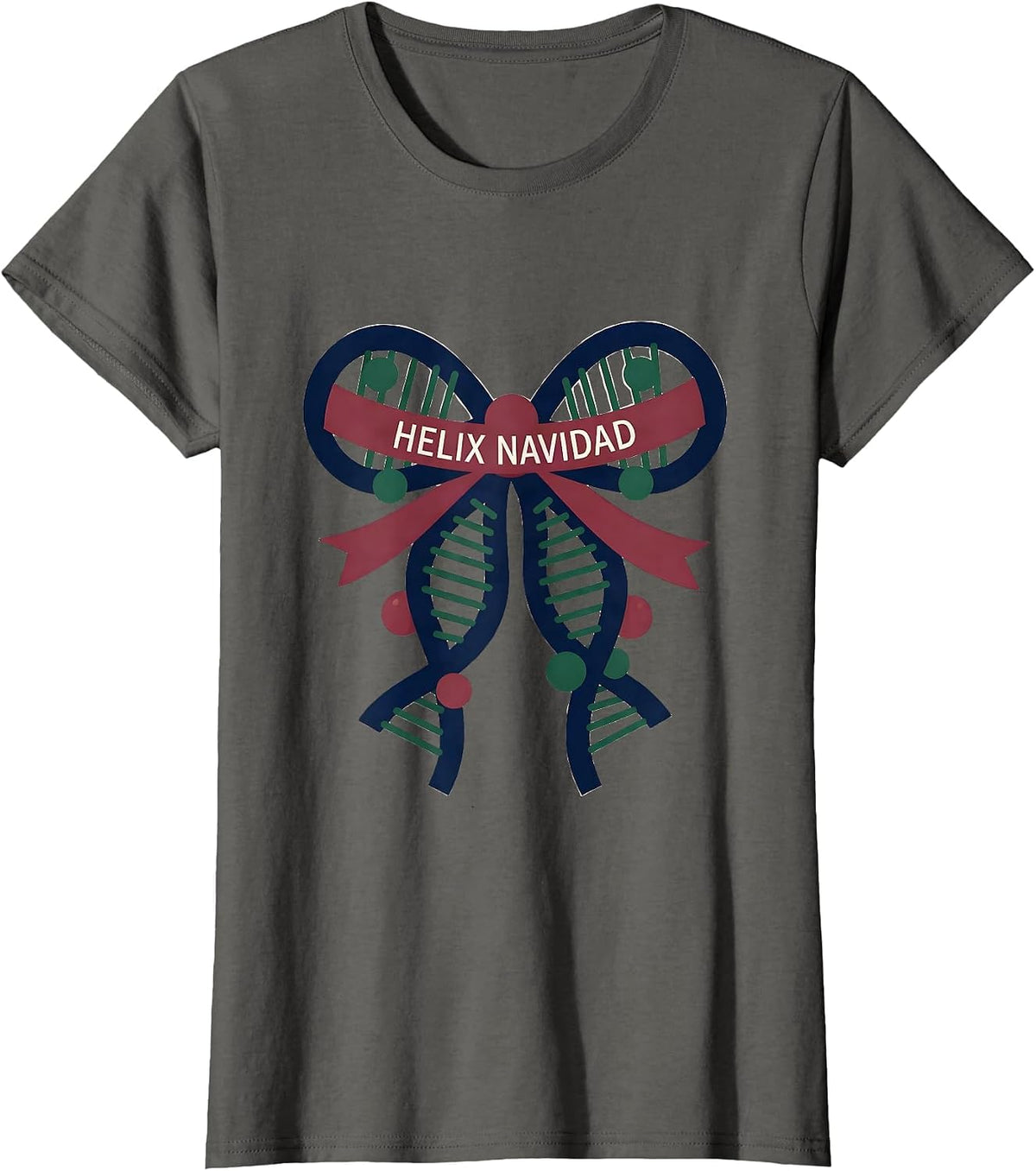 Women's Helix Navidad Editorial Conceptual Science Teacher DNA Humor T-Shirt - Asphalt Grey