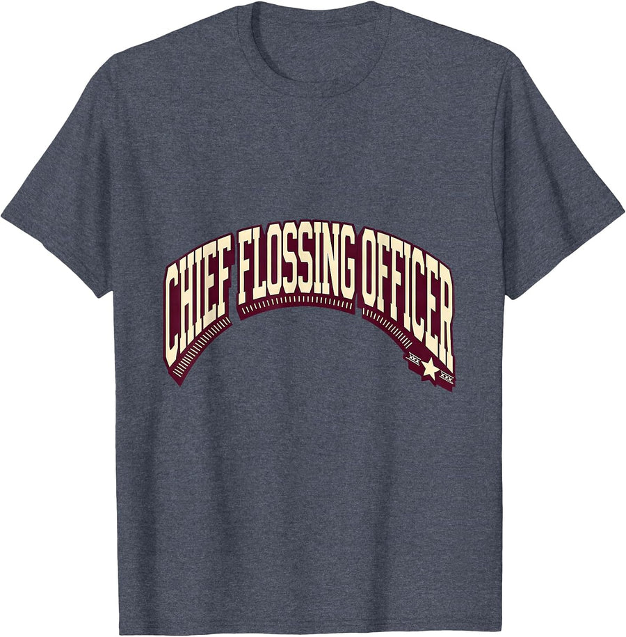 Chief Flossing Officer Funny Dental Hygienist Humor T-Shirt - Heather Blue