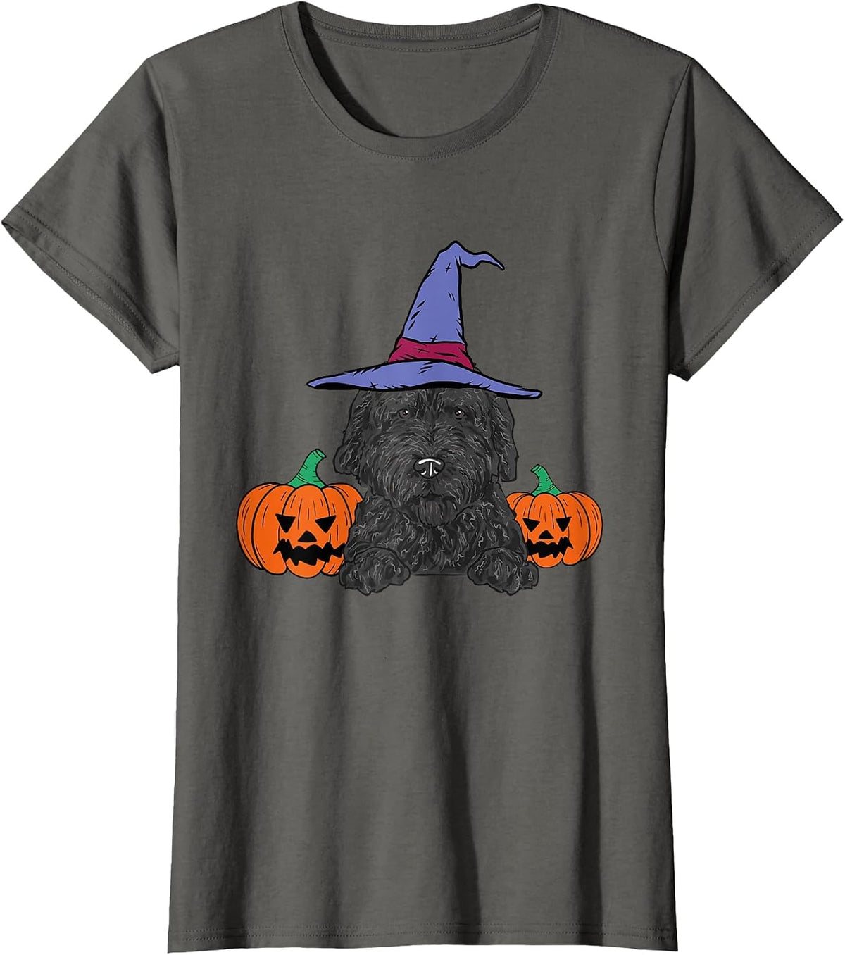 Black Goldendoodle Halloween Doodle Dog T-Shirt - Asphalt Grey