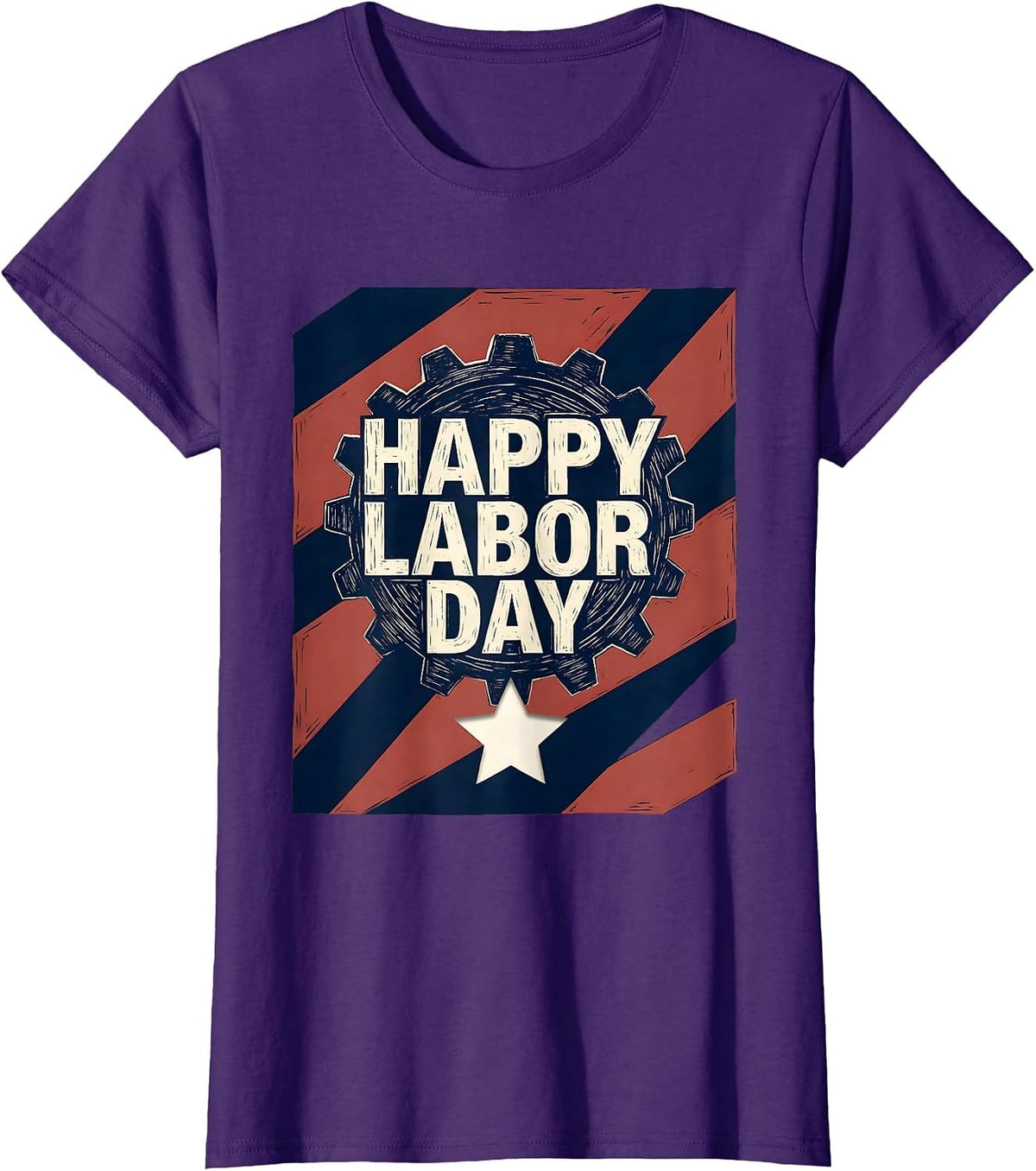 Women's Happy Labor Day Patriotic Union Pride Graphic Linocut T-Shirt - Purple