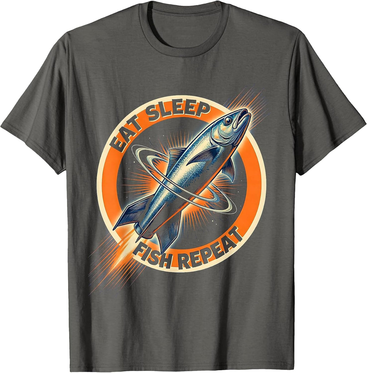 Eat Sleep Fish Repeat Fishing Lover Design T-Shirt - Asphalt Grey