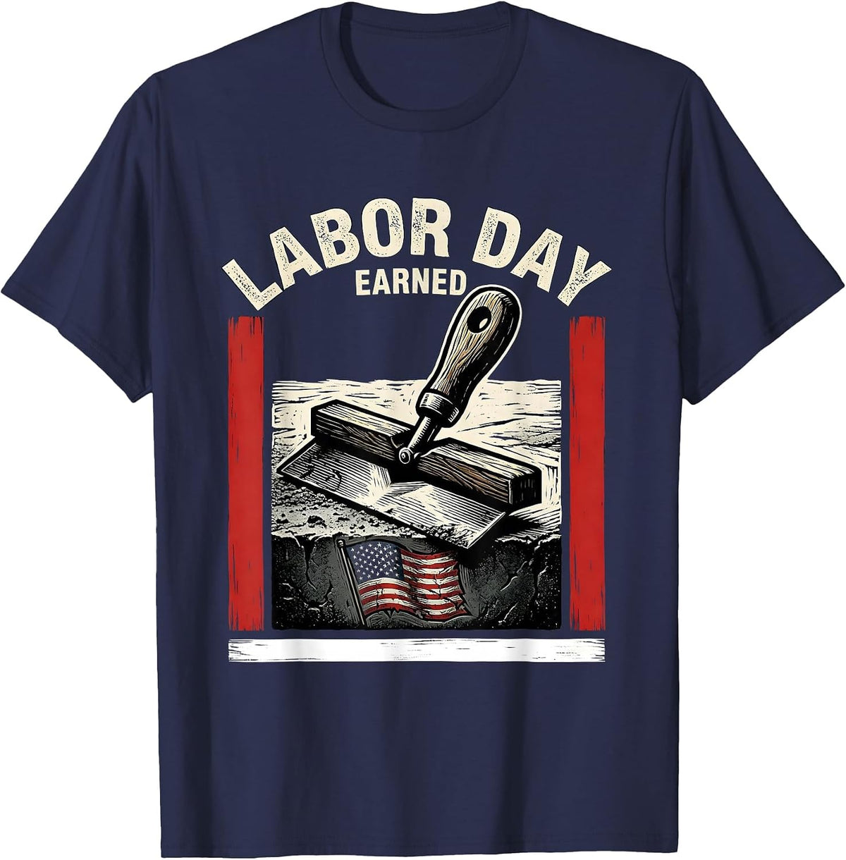 Labor Day Earned Distressed Blue Collar Pride Workwear T-Shirt - Navy Blue