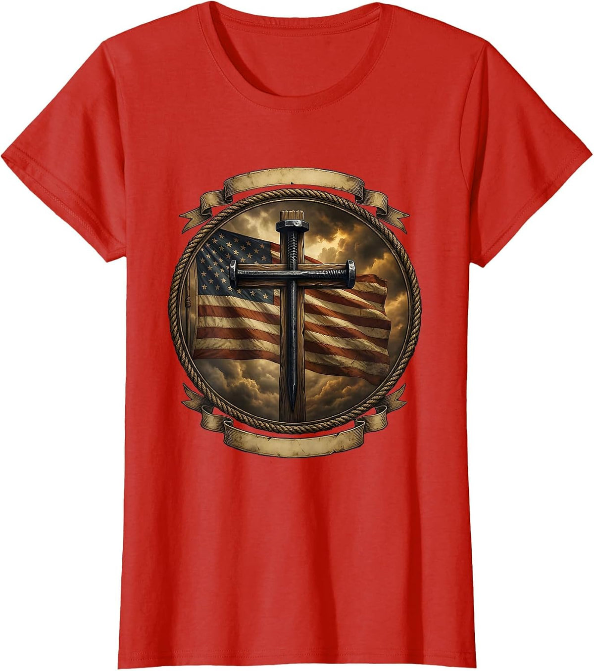 3 Nails Cross Stormy Sky Christian Graphic T-Shirt - Red