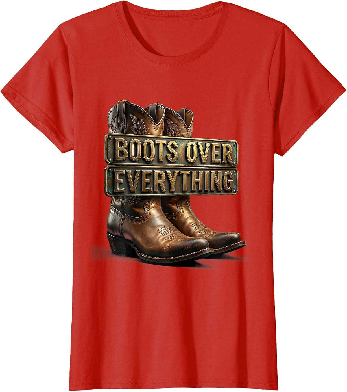 Women's Boots Over Everything Western Cowboy Design T-Shirt - Red
