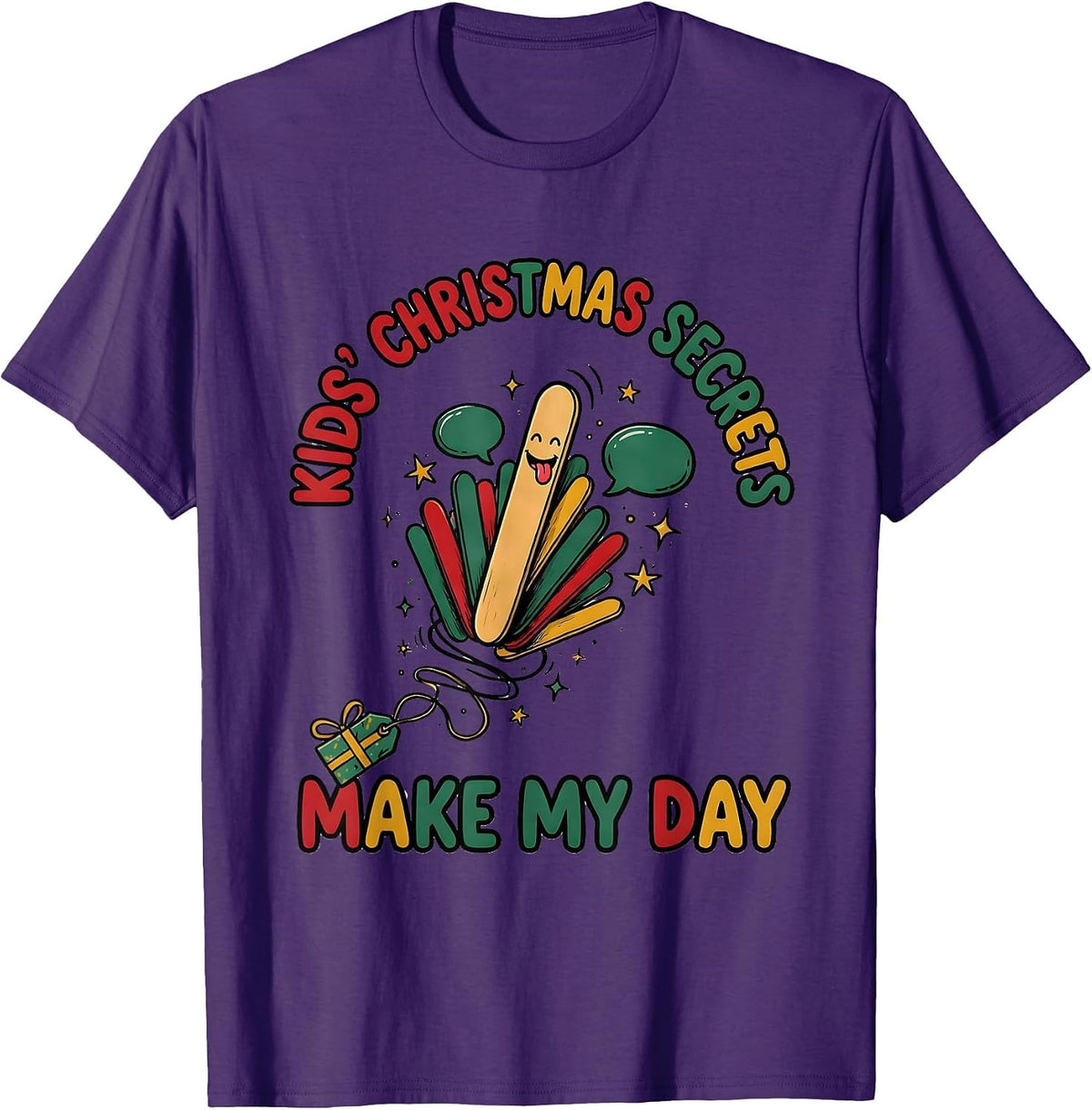 Men's Kids' Christmas Secrets Make My Day Funny Speech Therapist T-Shirt - Purple