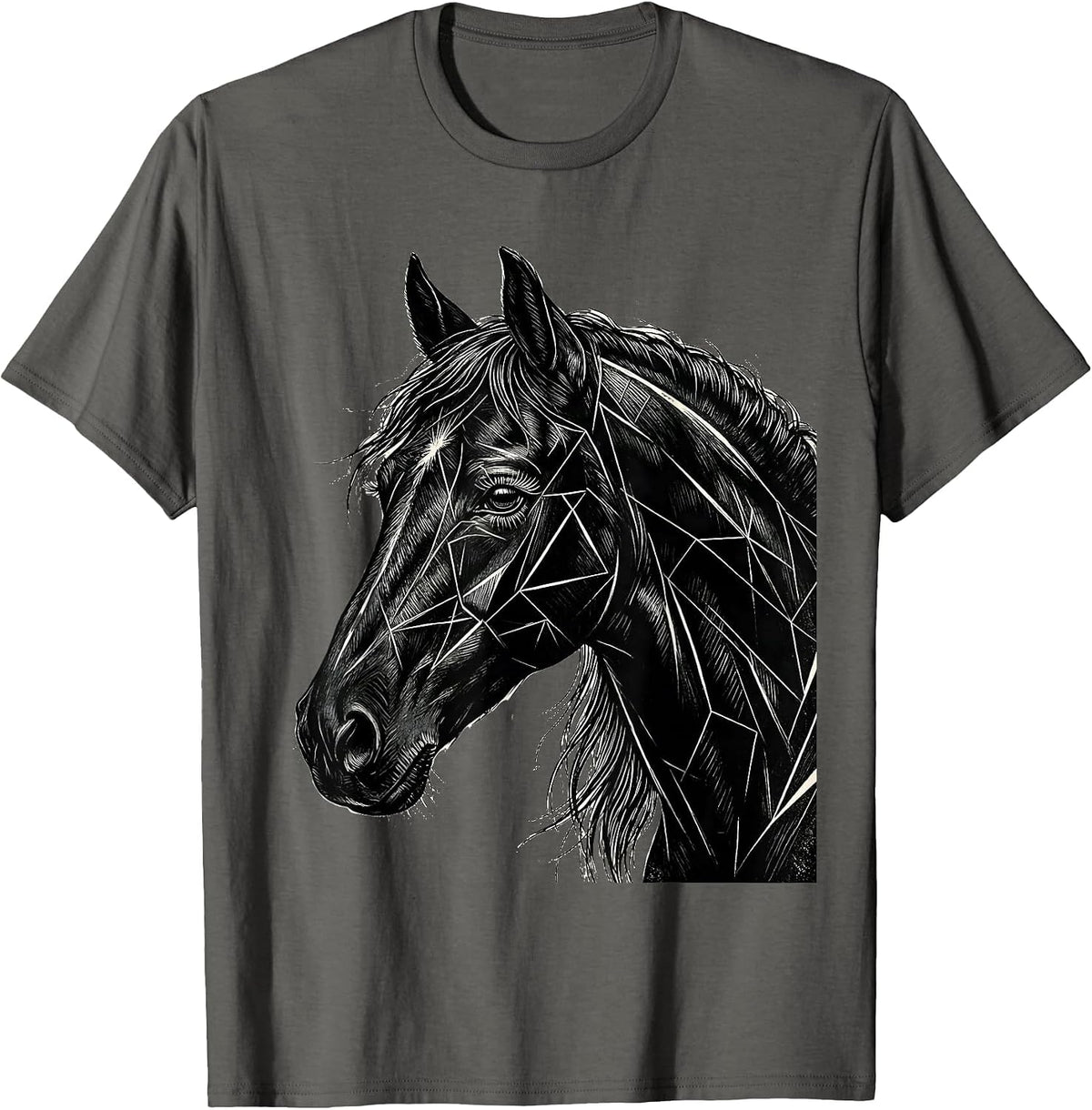 Men's Geometric Horse Head Profile Linework Art T-Shirt - Asphalt Grey