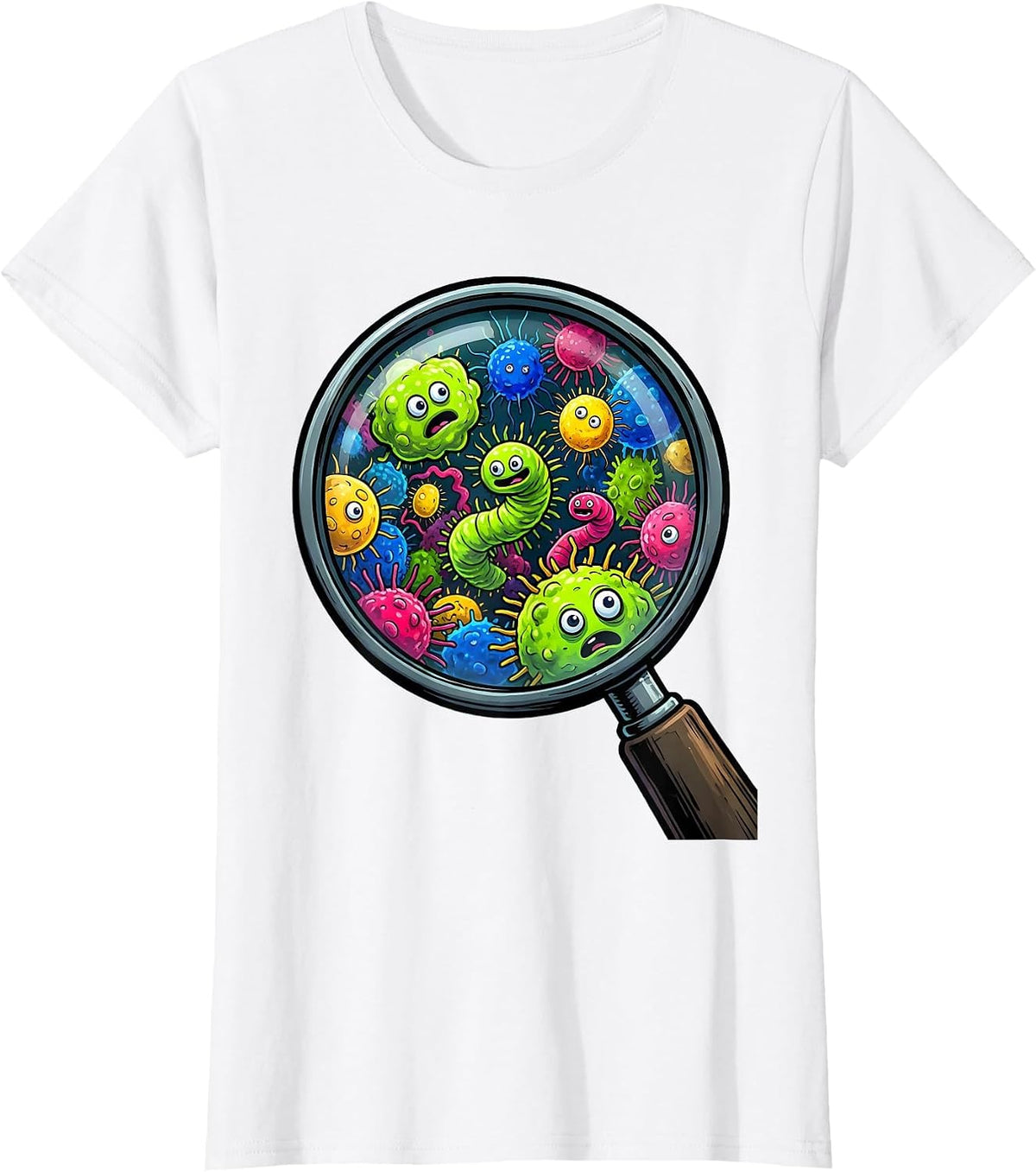 Magnifying Glass Microbial World Science Teacher T-Shirt - White