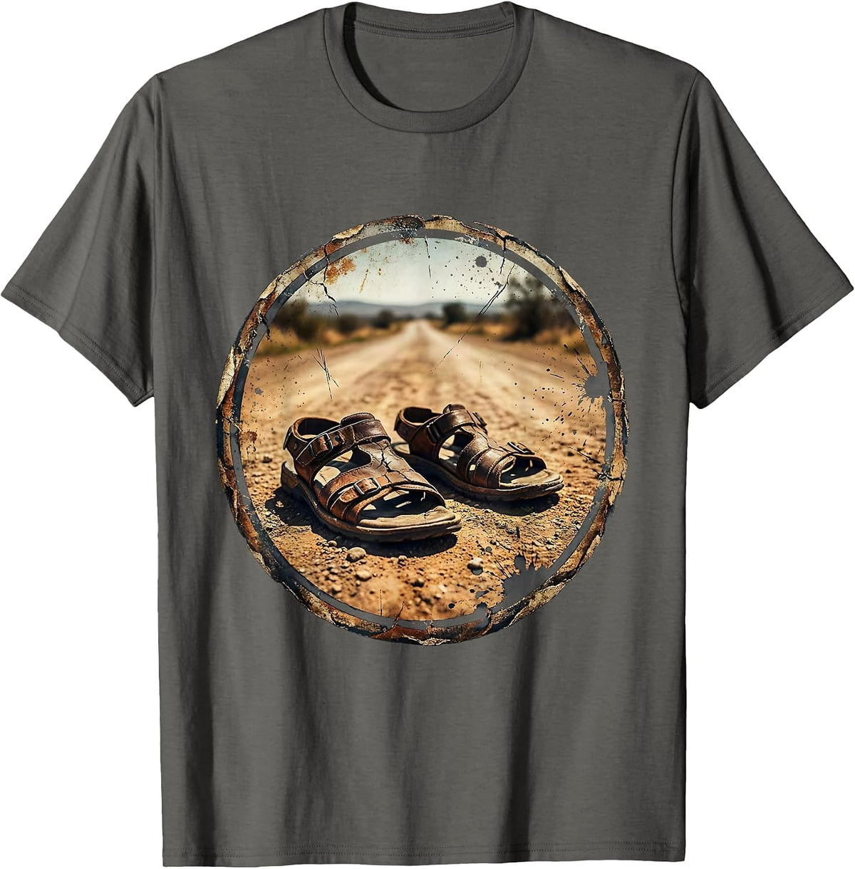 Jesus Worn Sandals Dusty Road Faith Graphic T-Shirt - Asphalt Grey
