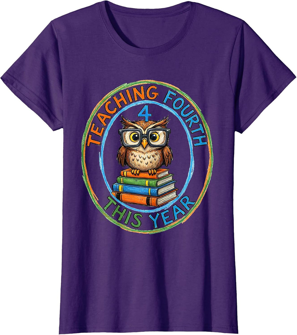 Women's Teaching Fourth This Year Naive Kidcore Grade Level Pride T-Shirt - Purple
