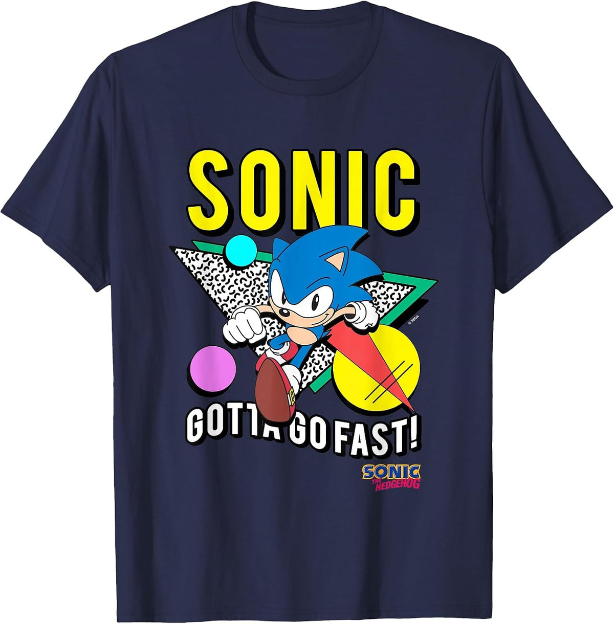 Sonic The Hedgehog Gotta Go Fast Retro 90's Sonic T-Shirt - Navy Blue